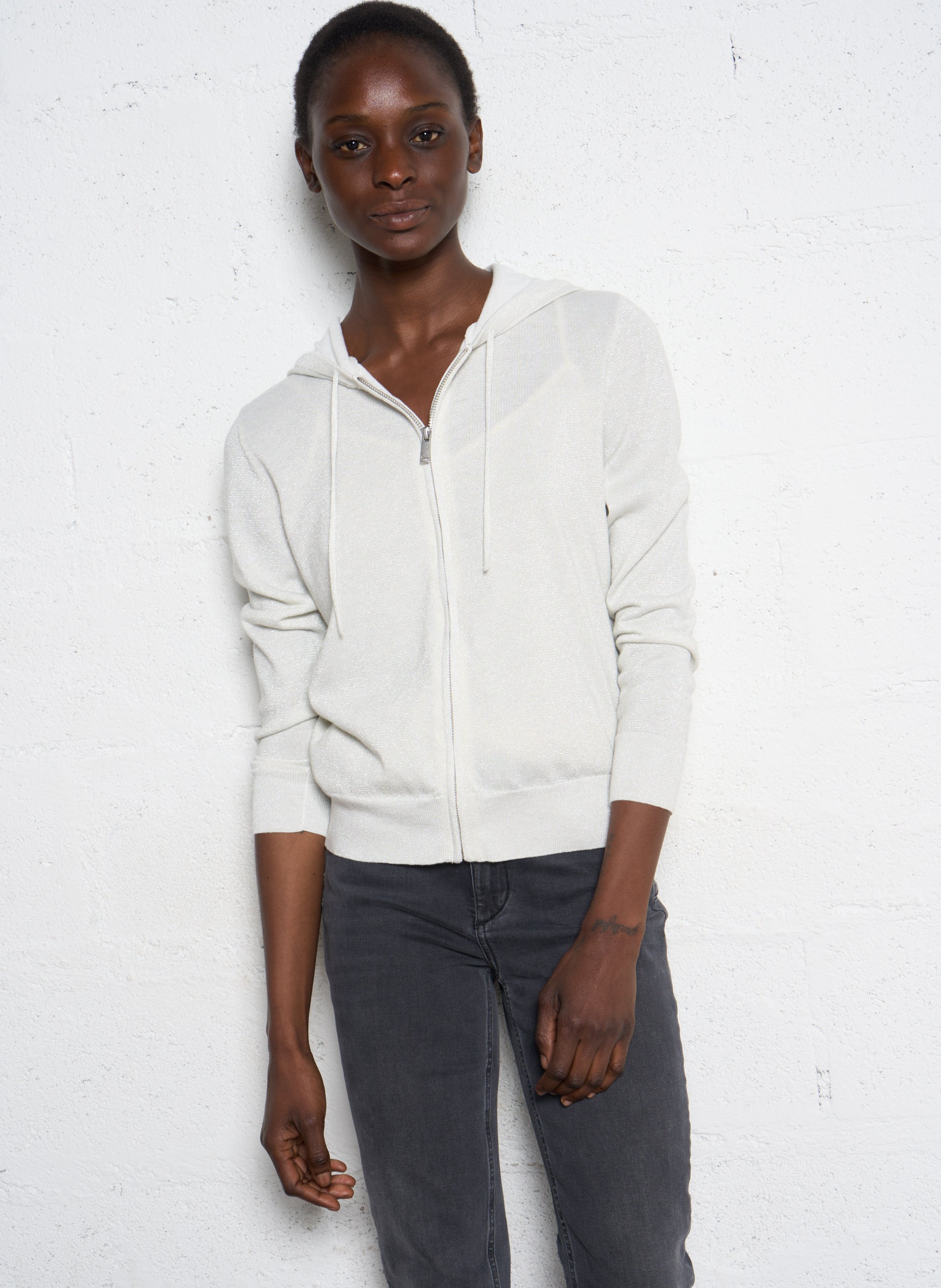 Zipped hooded cardigan IKKS White