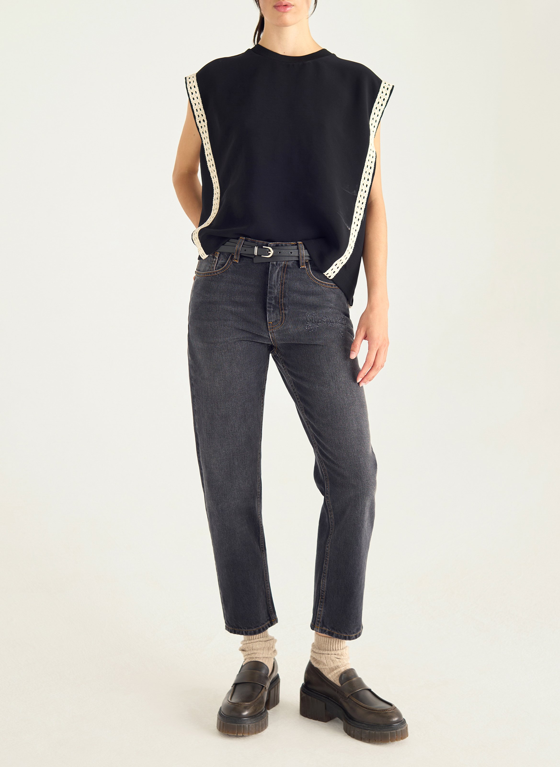 Top met ronde hals in gerecyclede vezels COTELAC Zwart