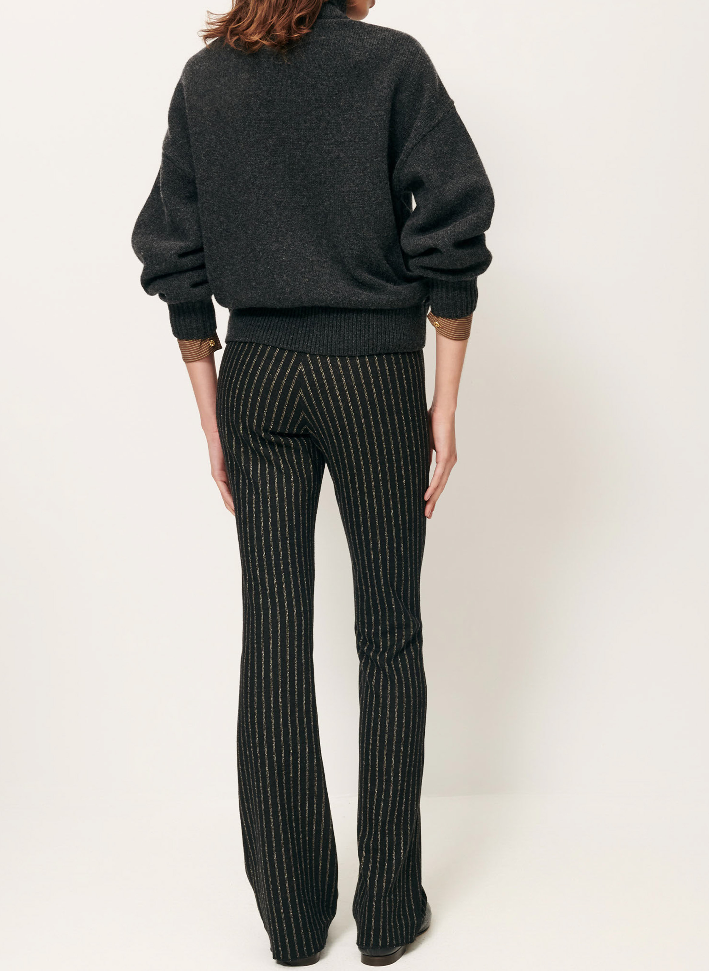 Bootcut stretch broek met strepen SESSUN Zwart