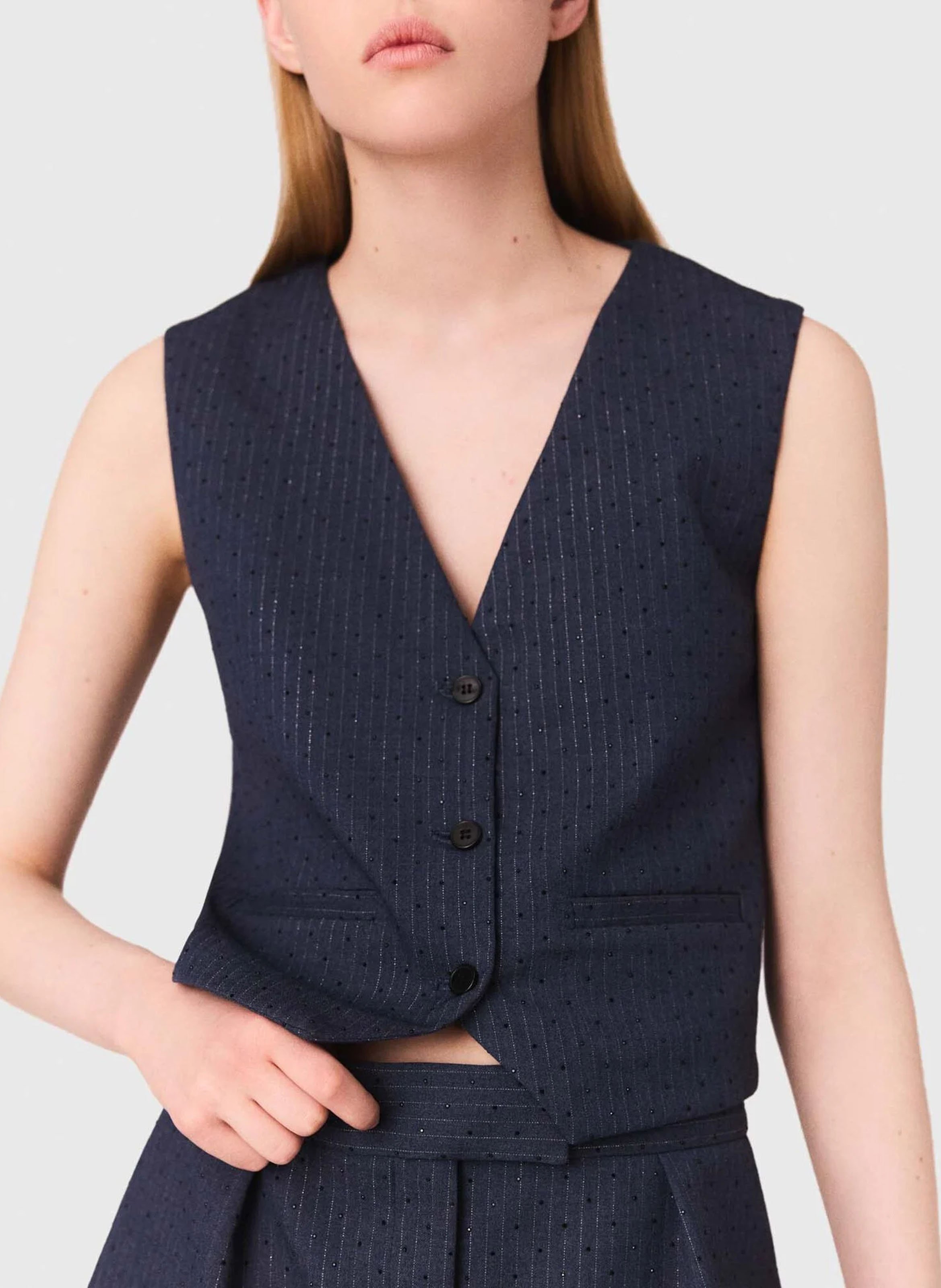 Gilet ajusté à fines rayures MAJE Bleu