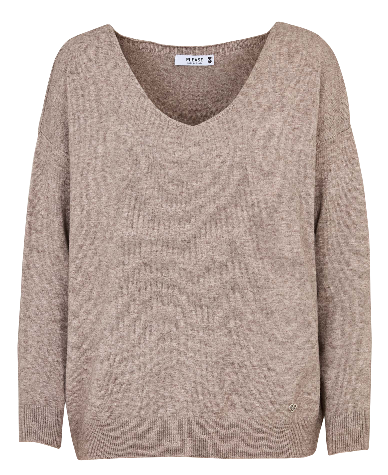 Pull droit col V uni PLEASE Beige