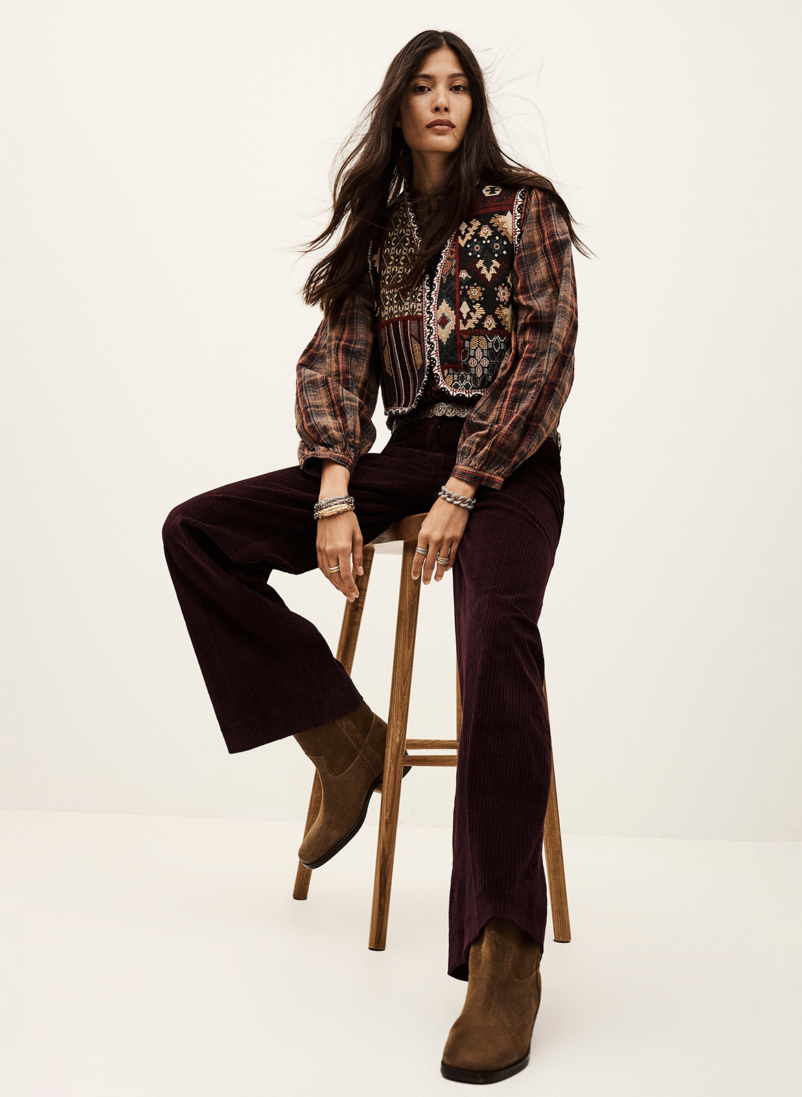 Pantalon large en velours côtelé BA&SH Prune