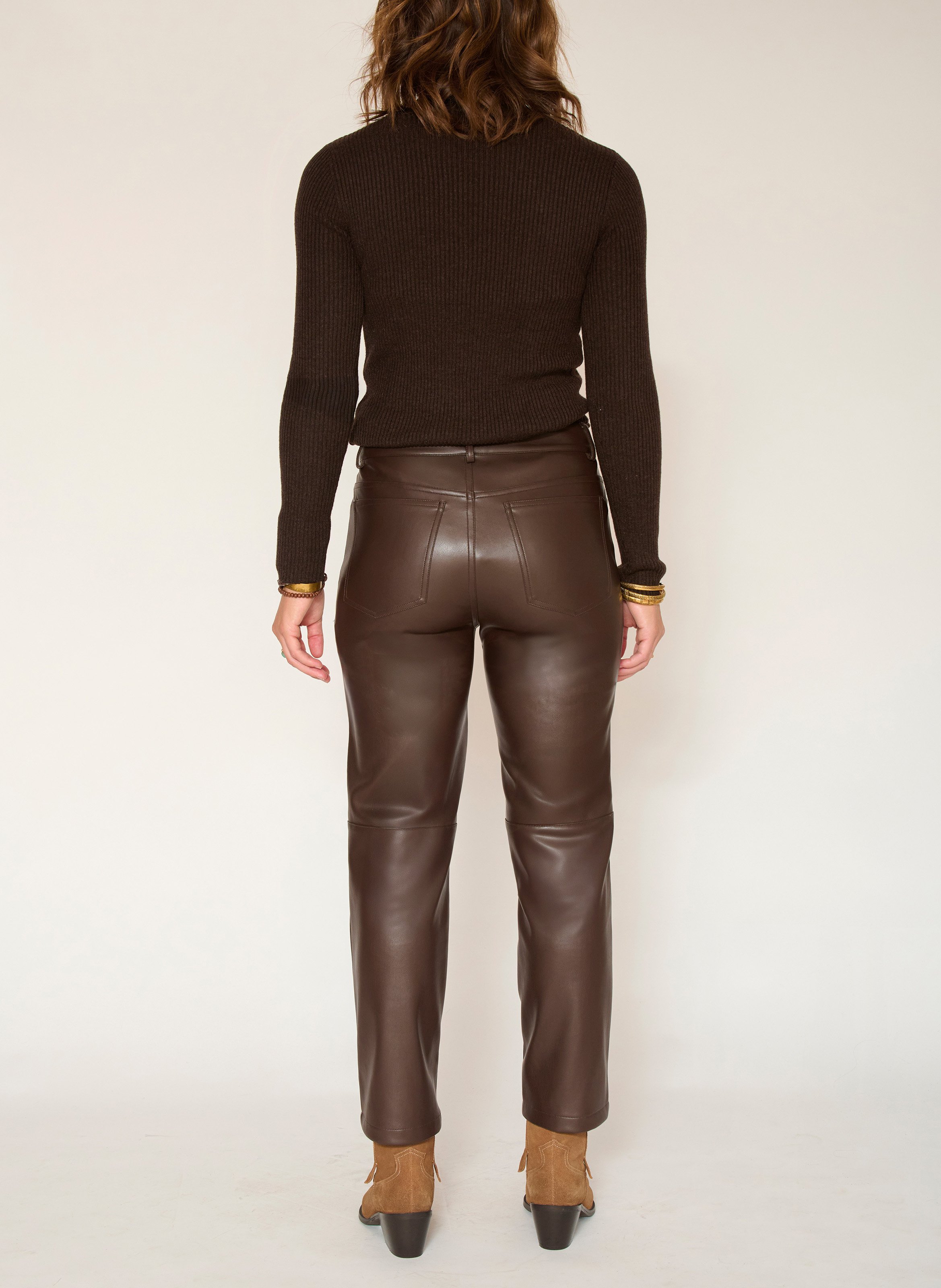 Pantalon droit effet cuir MKT Marron