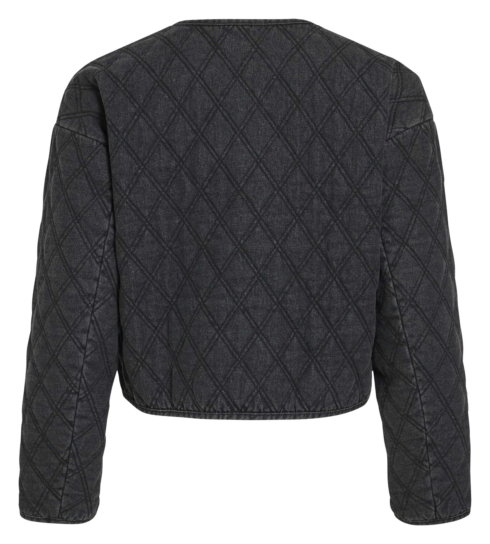 Straight round-neck quilted cotton jacket VILA Grey