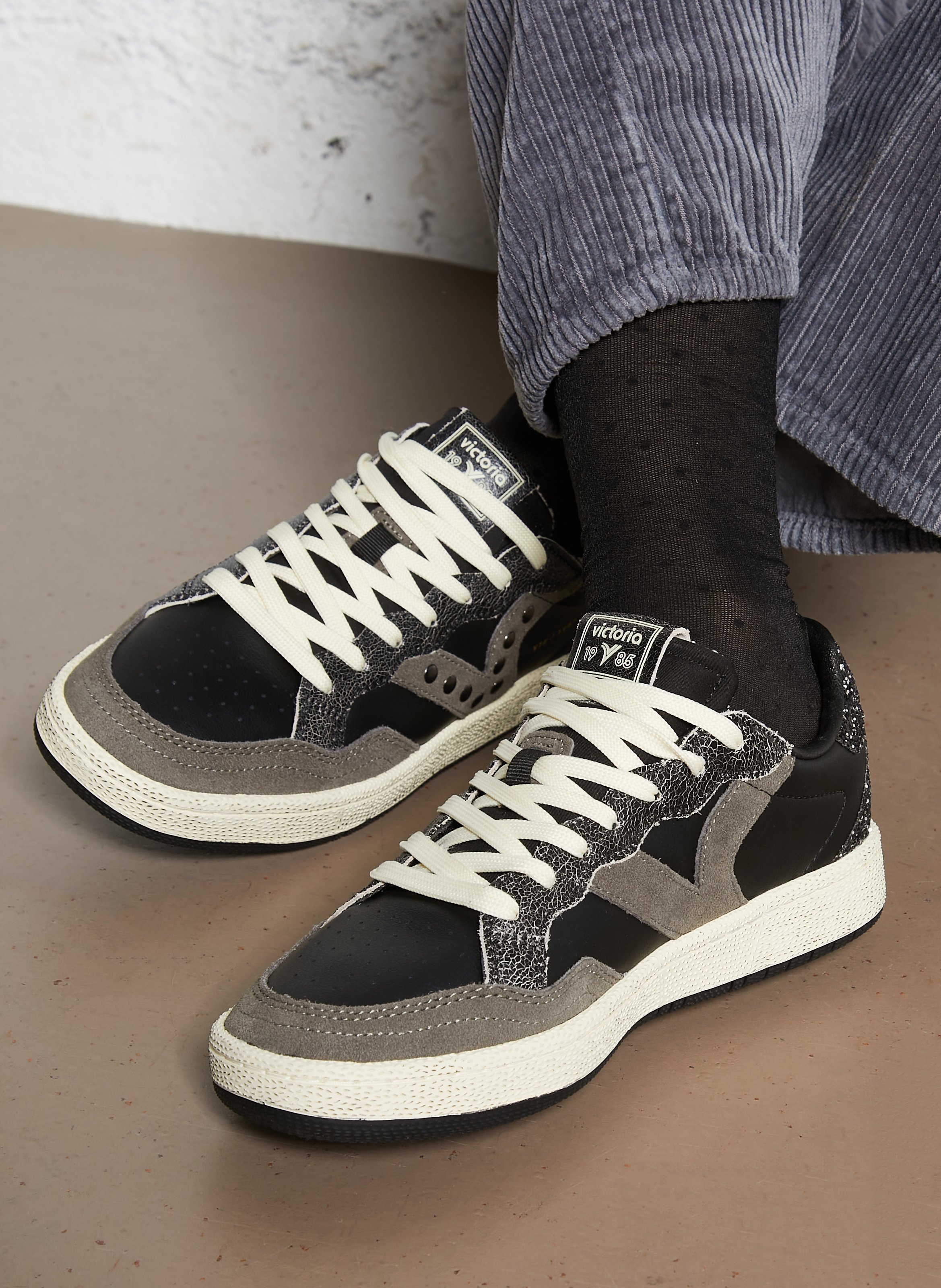 Low-top leather mix sneakers VICTORIA Black