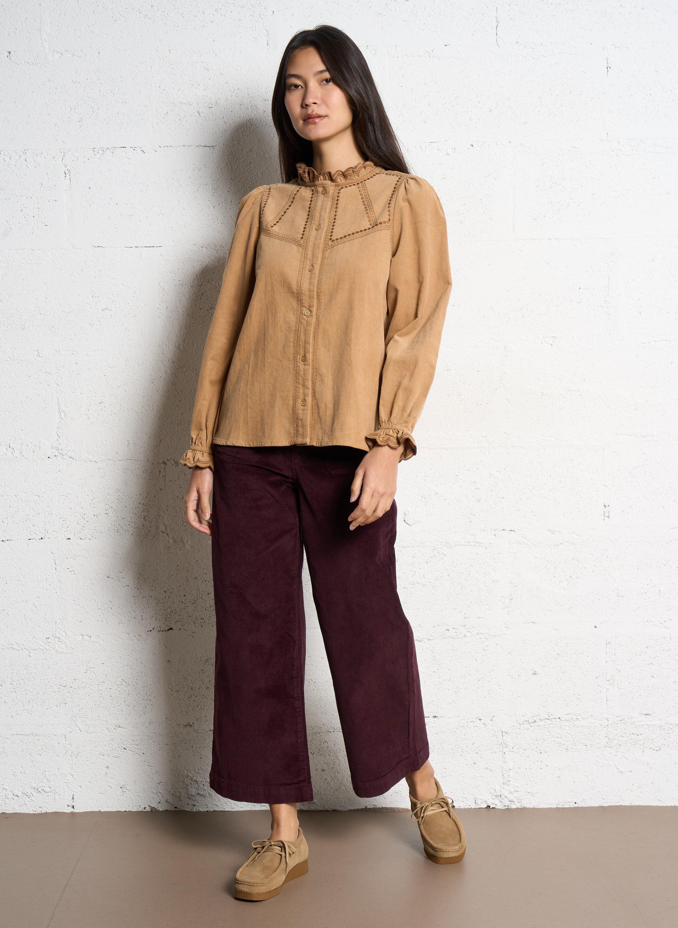 Straight cotton round-neck blouse LA PETITE ETOILE Beige