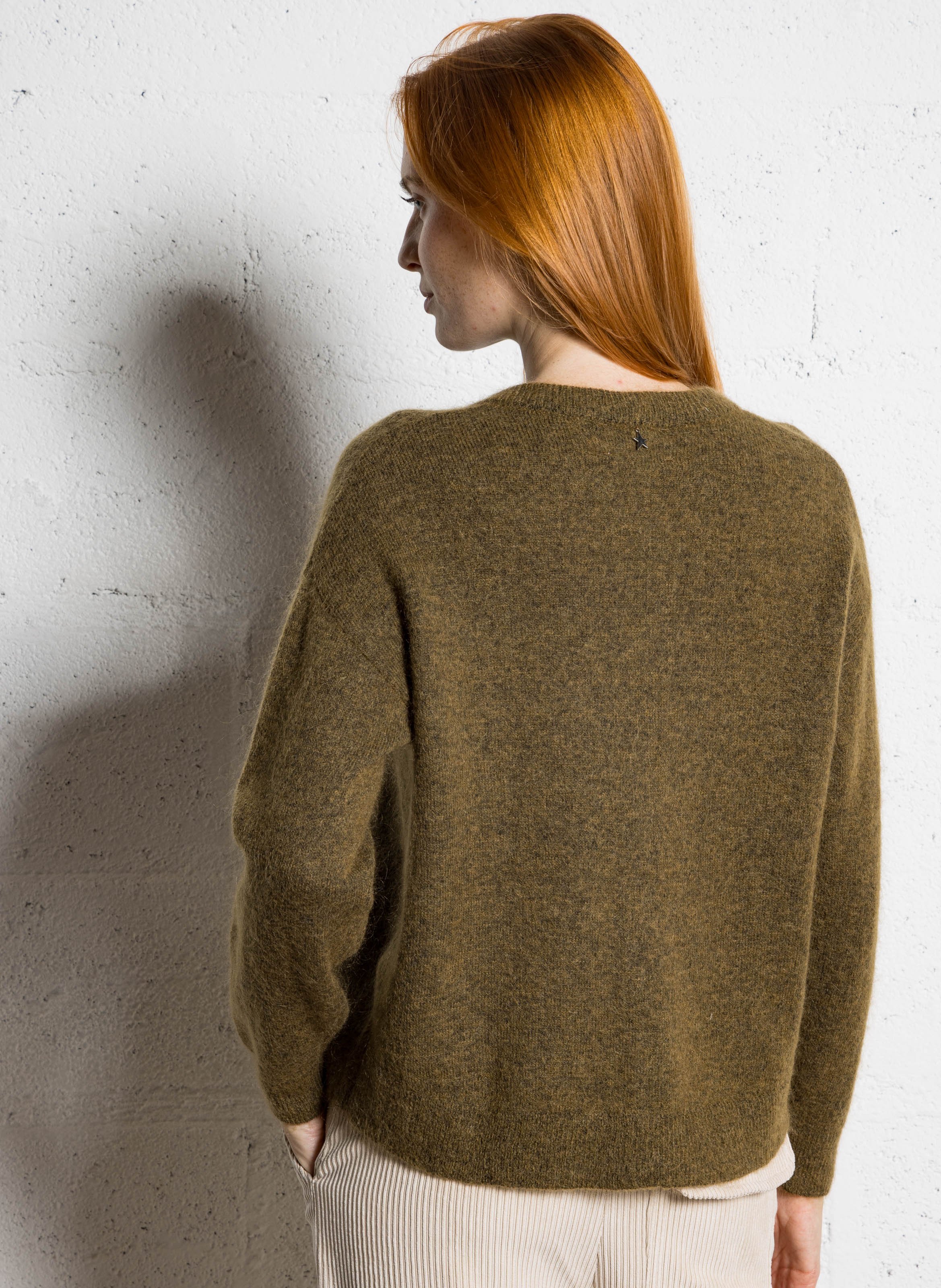 Round-neck wool-blend cardigan Green