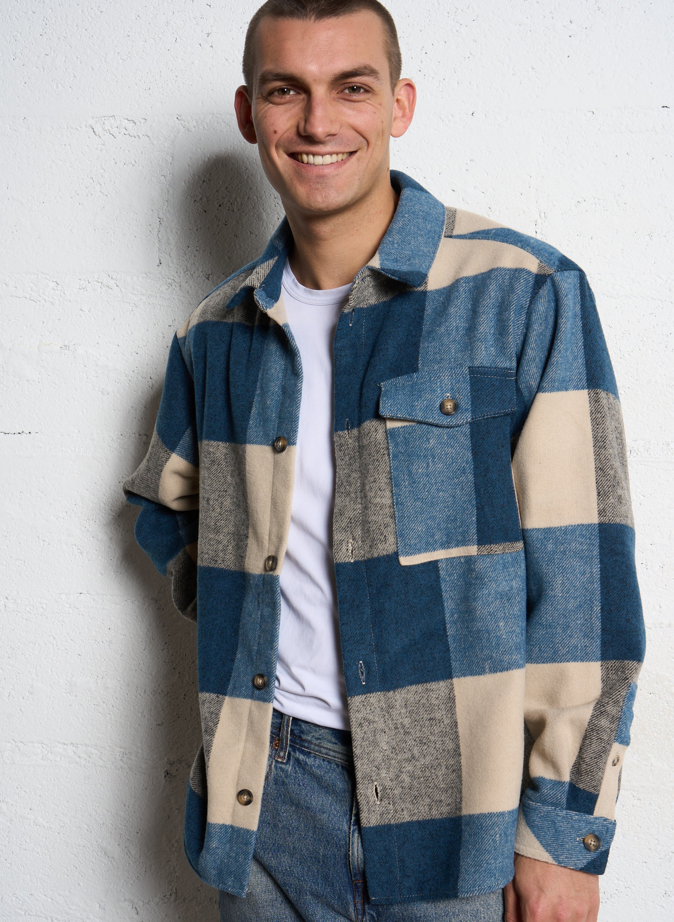 Checked overshirt SOLID Blue