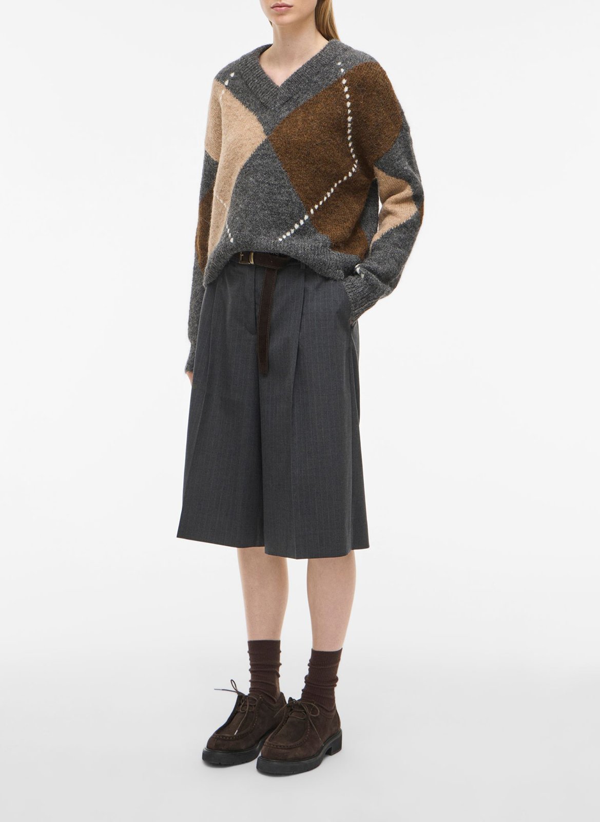 Bermuda large à fines rayures ROUGE EDIT Gris