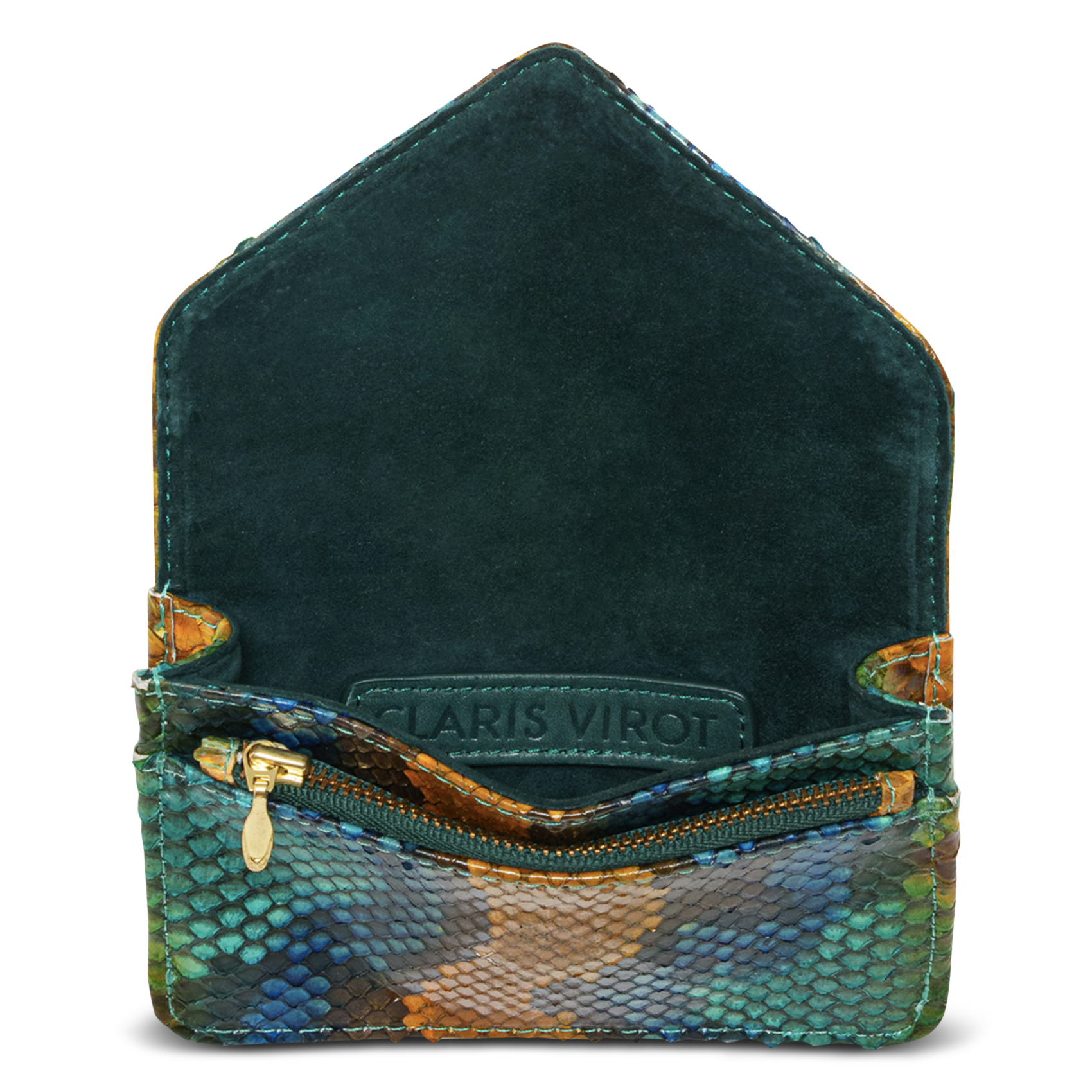 Pochette en cuir python mélangé CLARIS VIROT Vert
