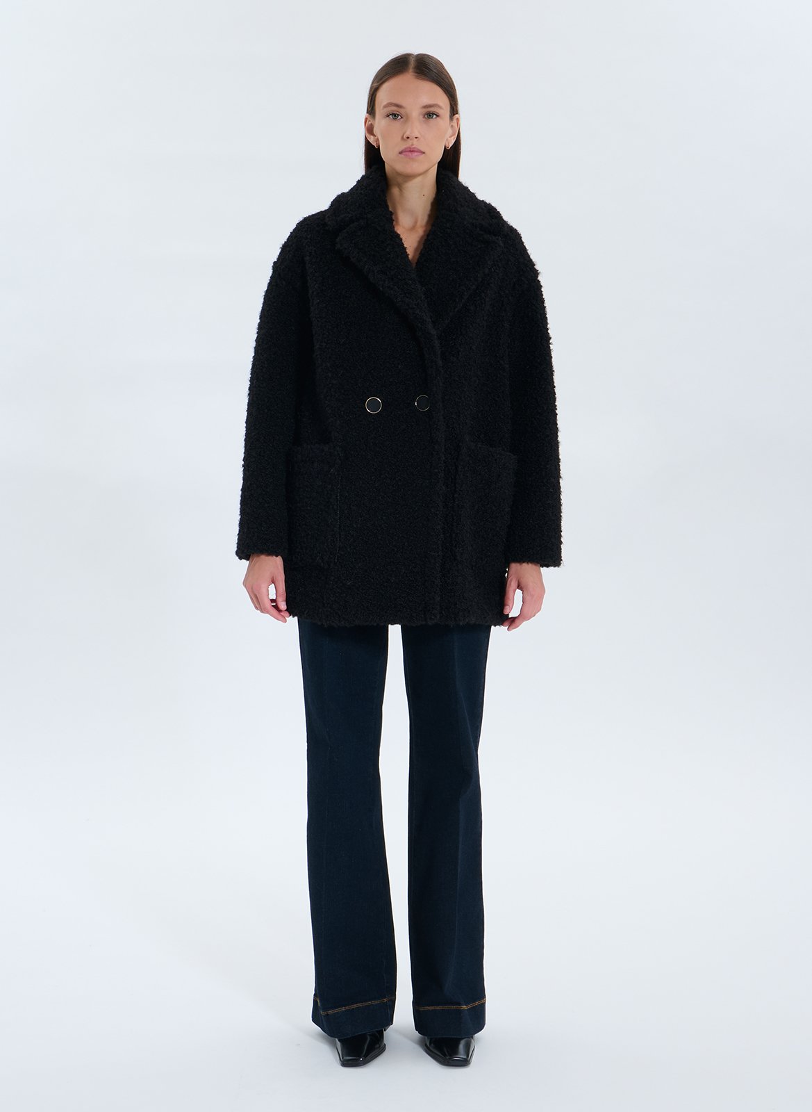 Mid-length coat in curly faux fur ZAPA Black