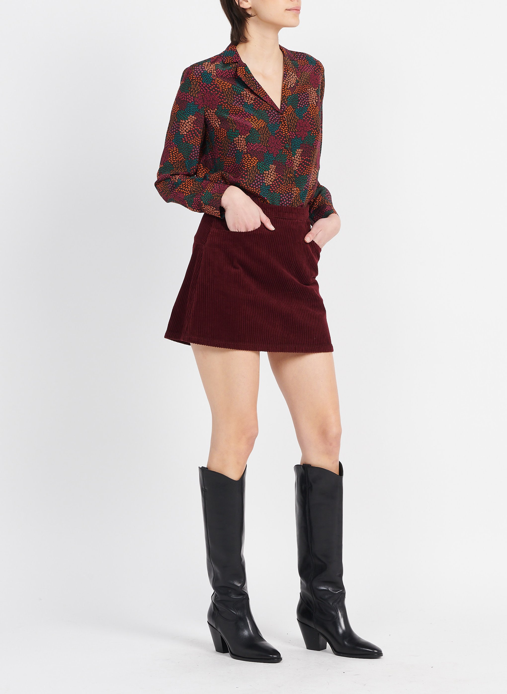 Chemise imprimée en soie SOI PARIS Marron