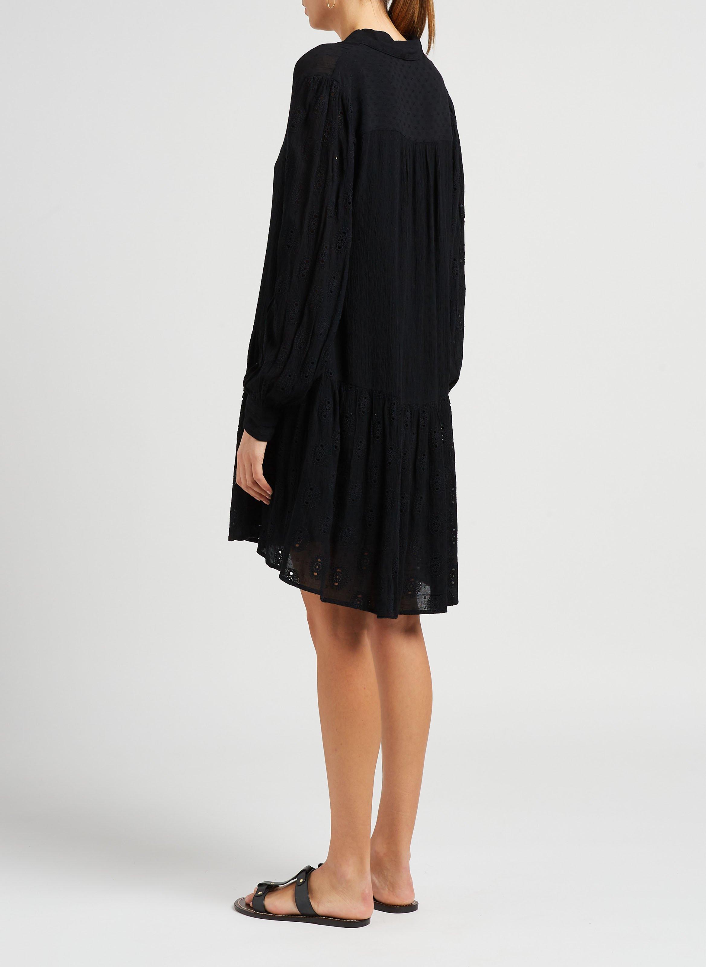 Vestido de viscosa con detalles bordados Negro