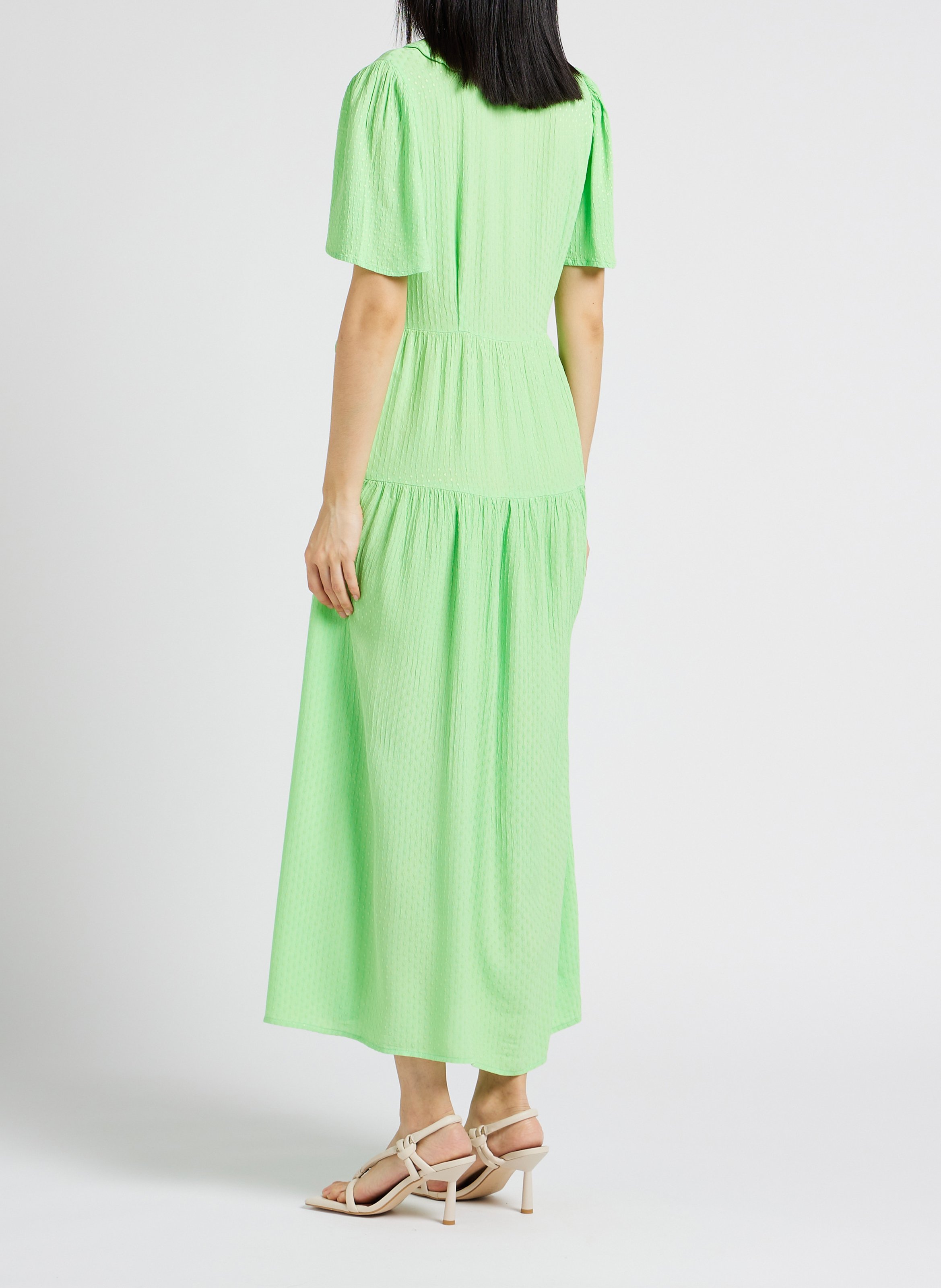 Lange jurk met V-hals en volants YAS Groen