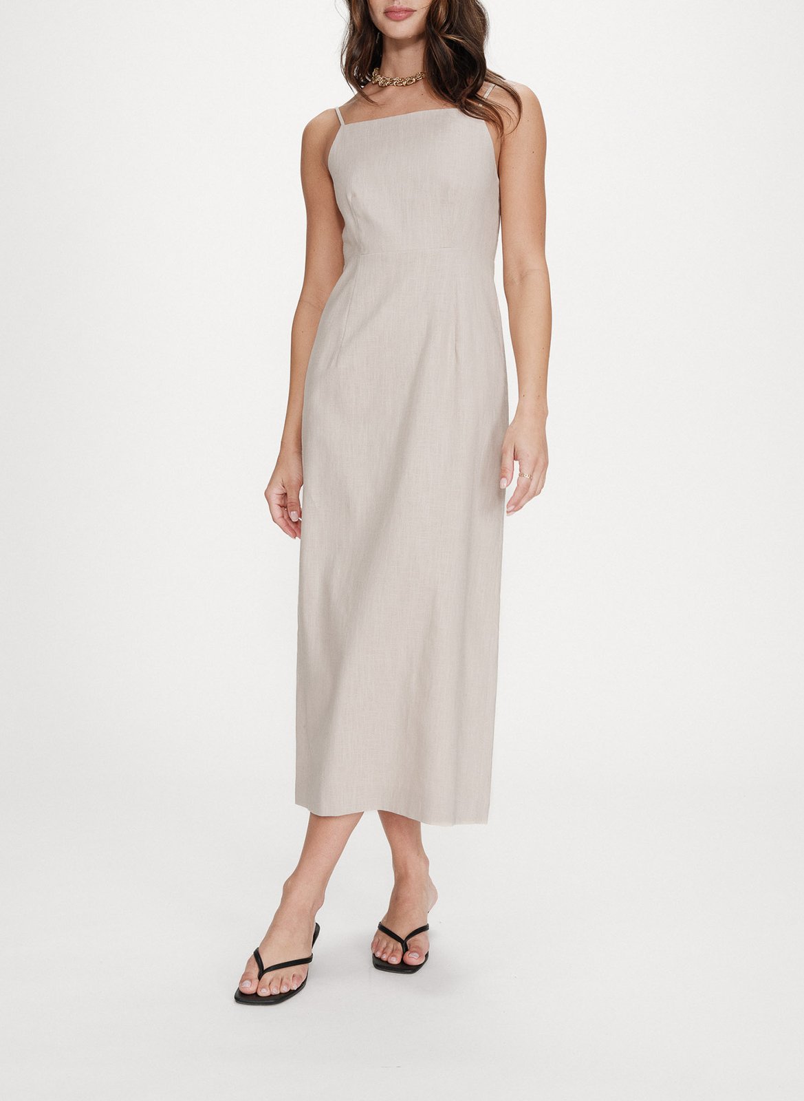 Robe midi droite unie en lin mélangé GRACE ET MILA Beige