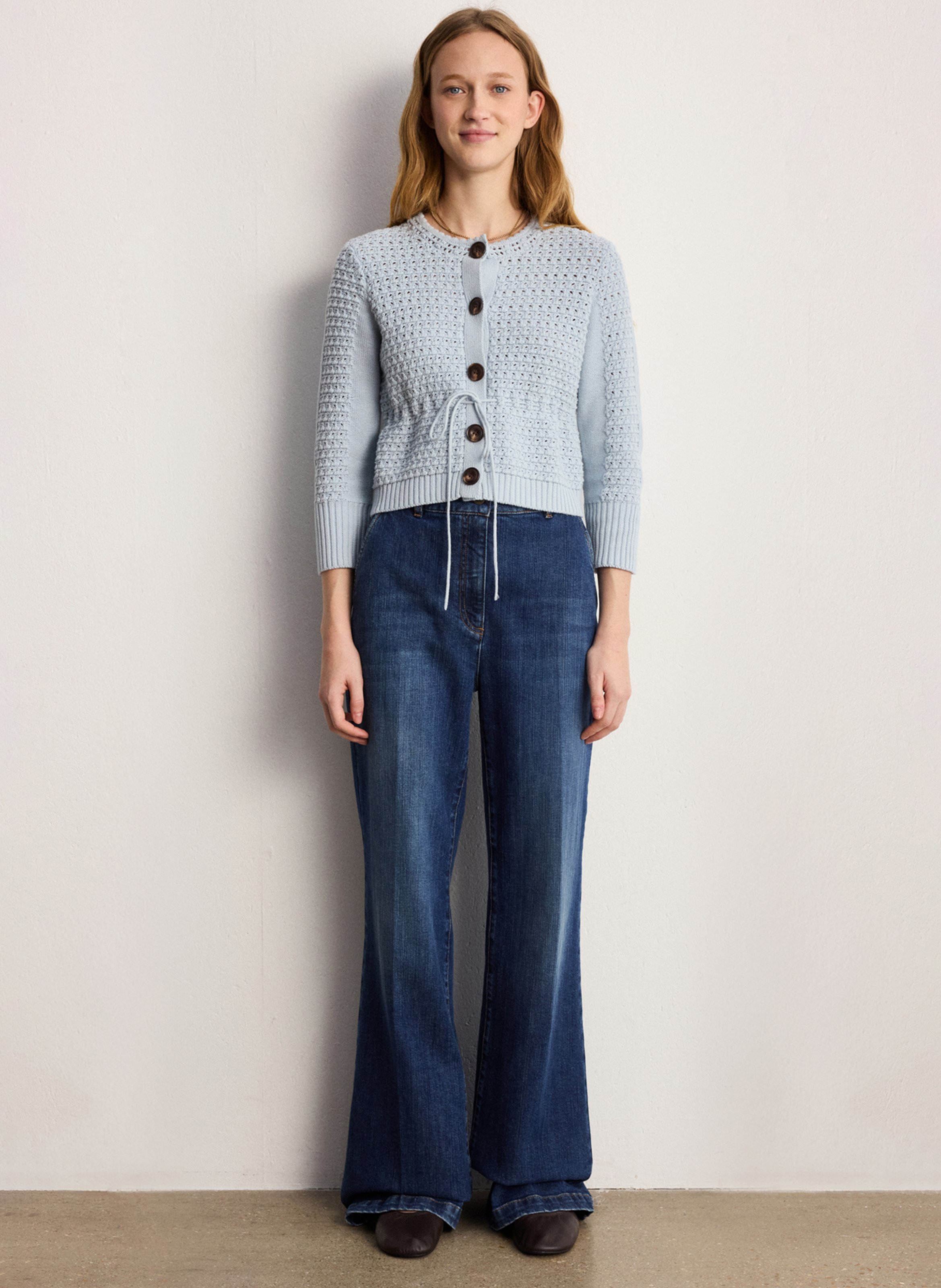 Gilet col rond en coton PABLO Bleu