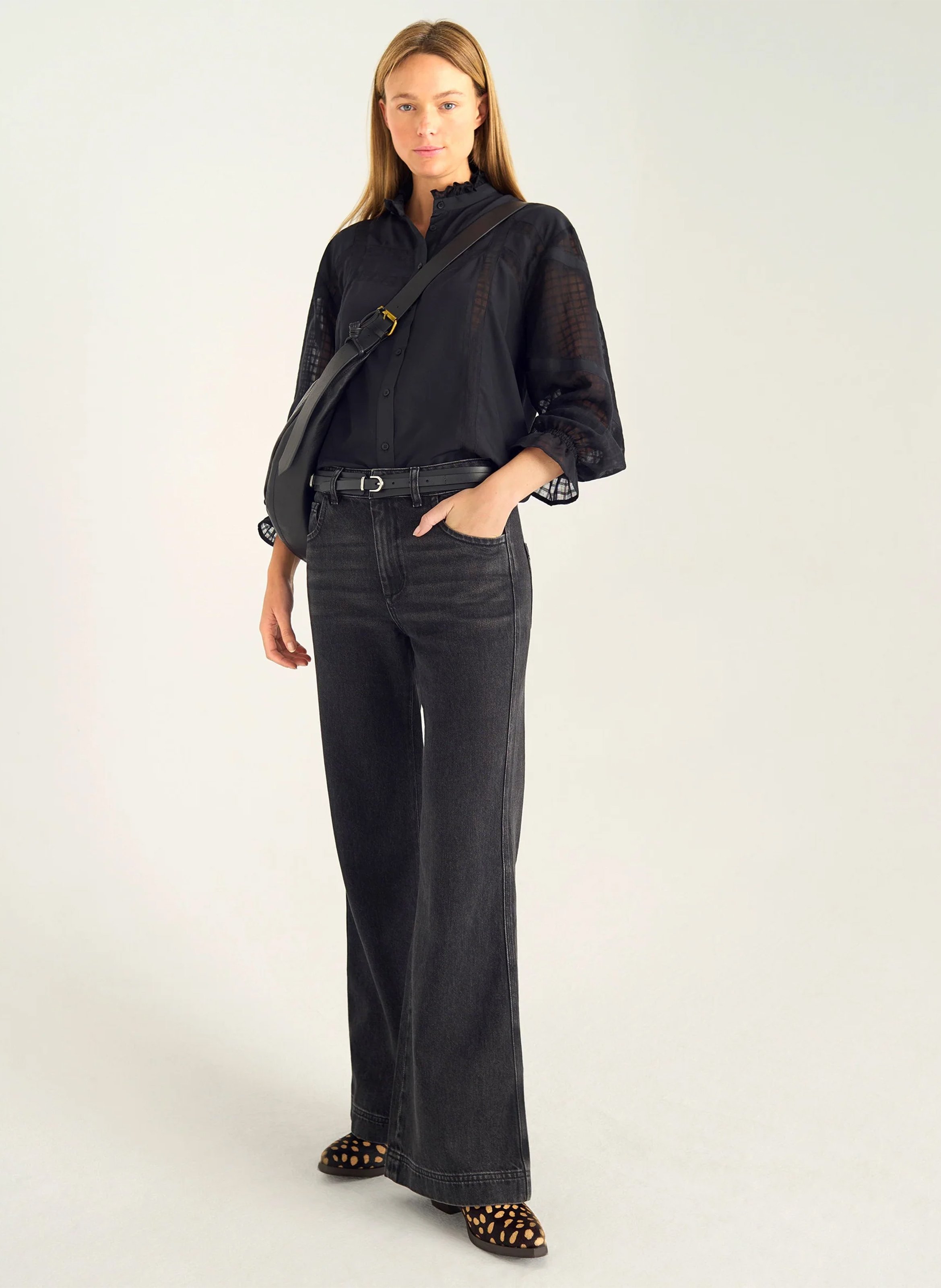 Bootcut Jeans aus Baumwoll-Mix ACOTE Schwarz