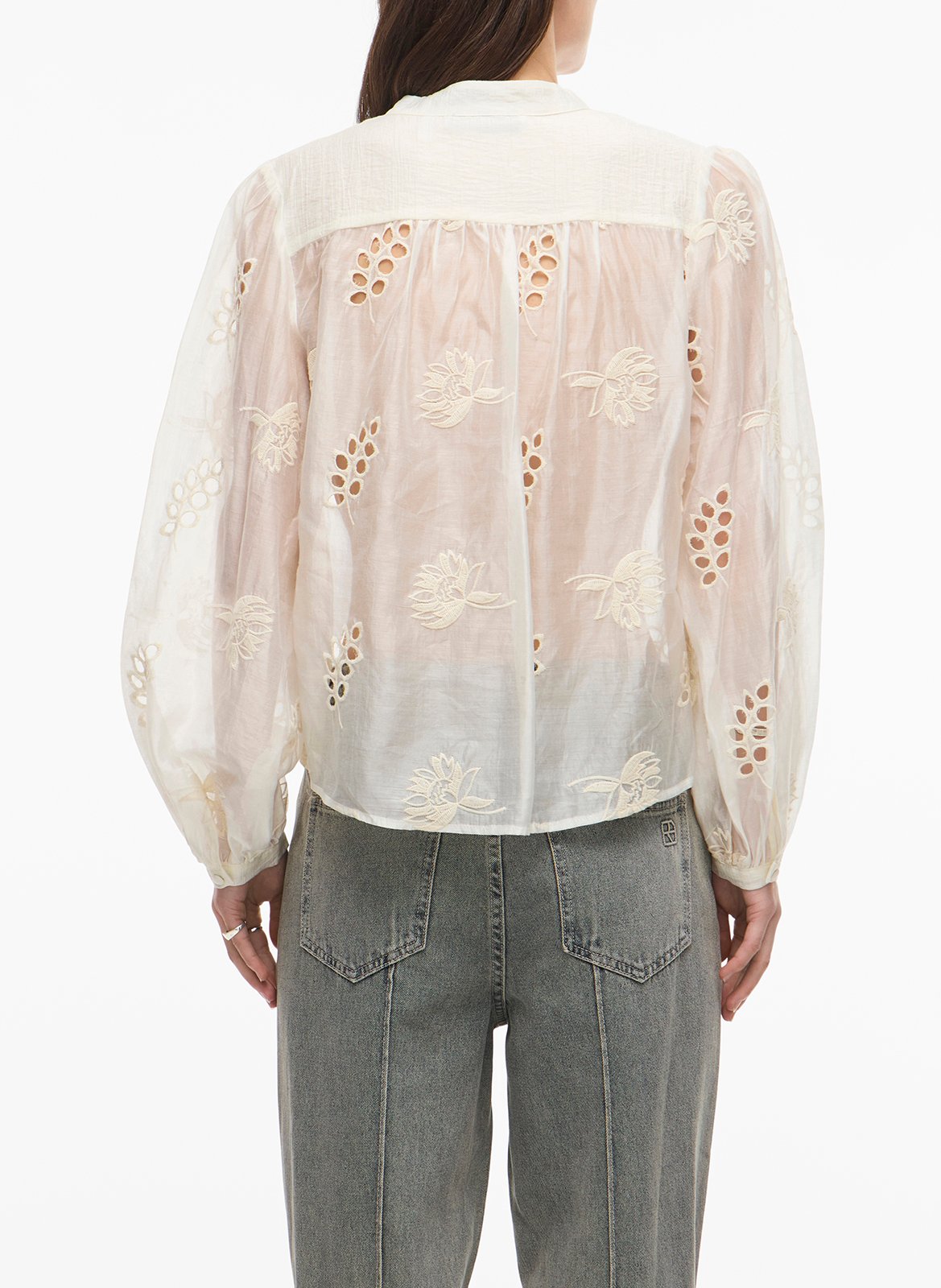 Chemise oversize col V brodée ROUGE EDIT Beige