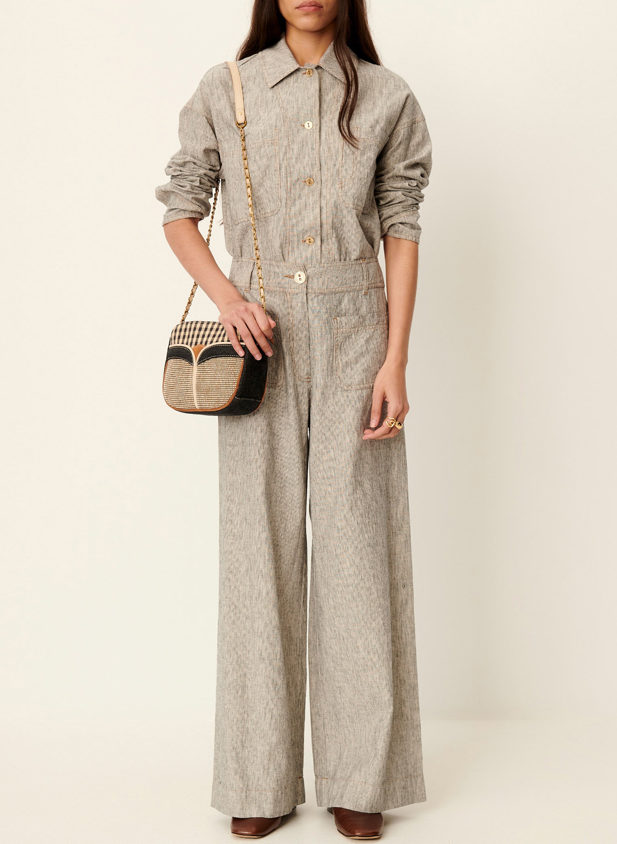 Linen- and cotton-blend straight overshirt with classic collar SESSUN Grey