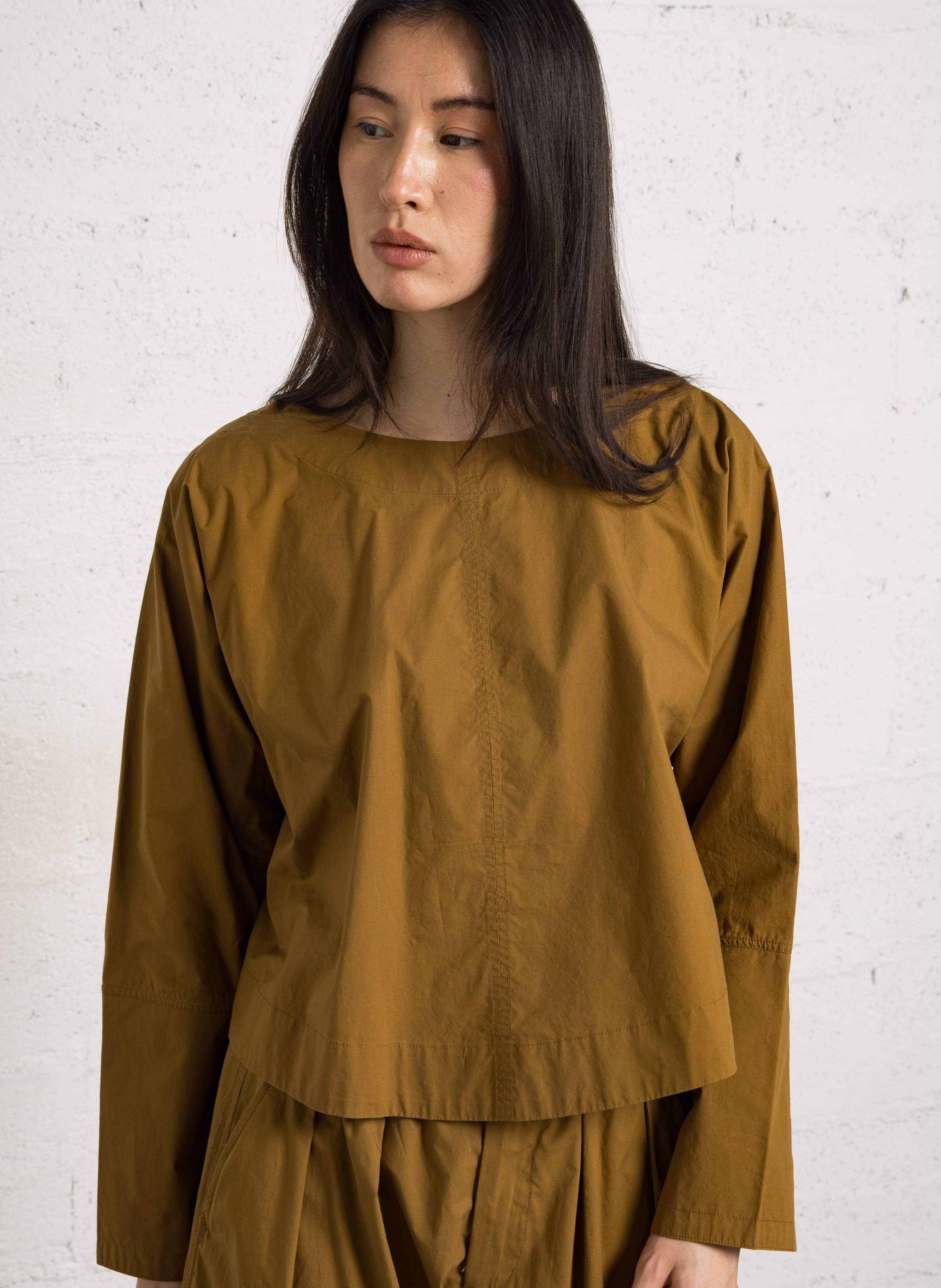 Oversize-Baumwollbluse mit Rundhalskragen SOEUR Braun