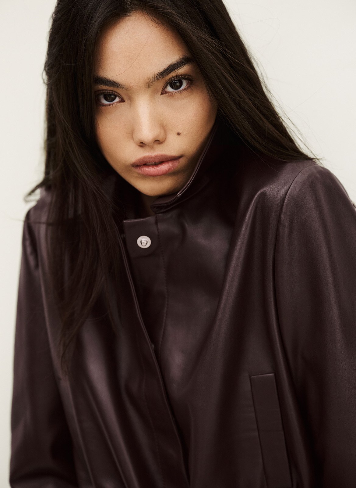 Veste col classique en cuir BA&SH Prune