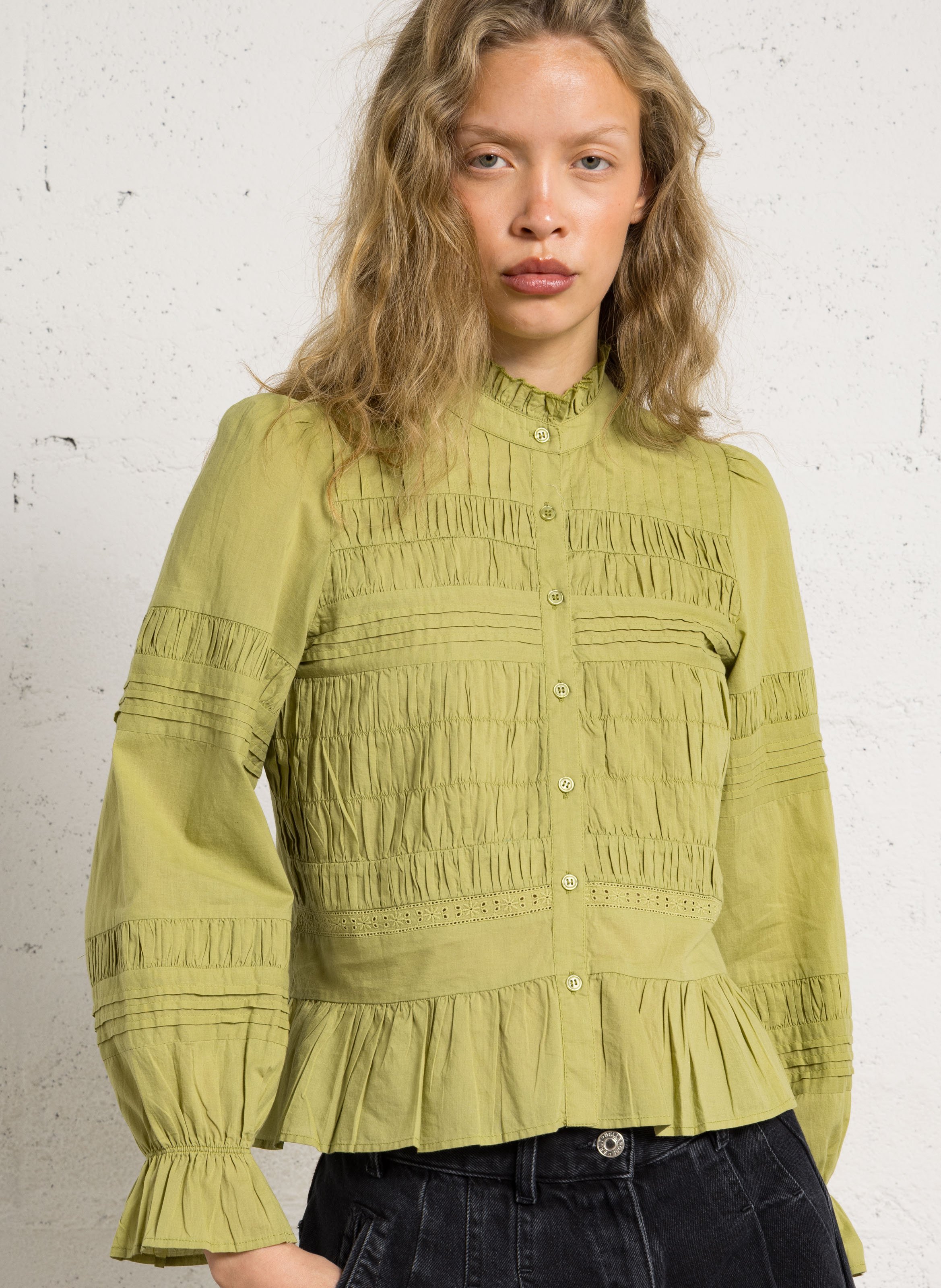 Rechte katoenen blouse met ronde hals PETITE MENDIGOTE Groen