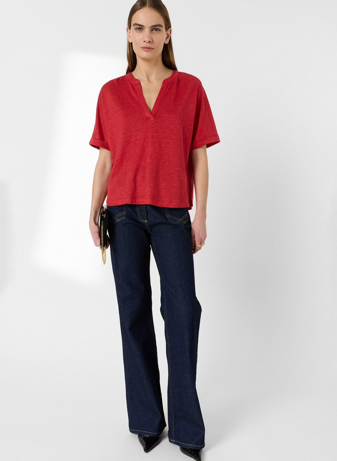 Dunne, linnen trui met V-hals GERARD DAREL Rood