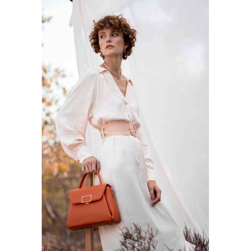 Calfskin leather handbag POURCHET Orange