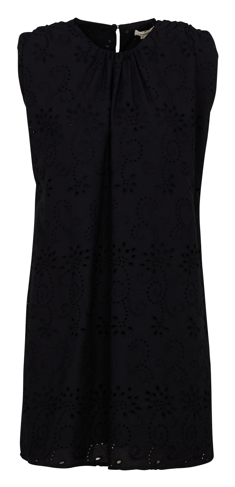 Korte mouwloze jurk met borduursels THE KORNER Zwart