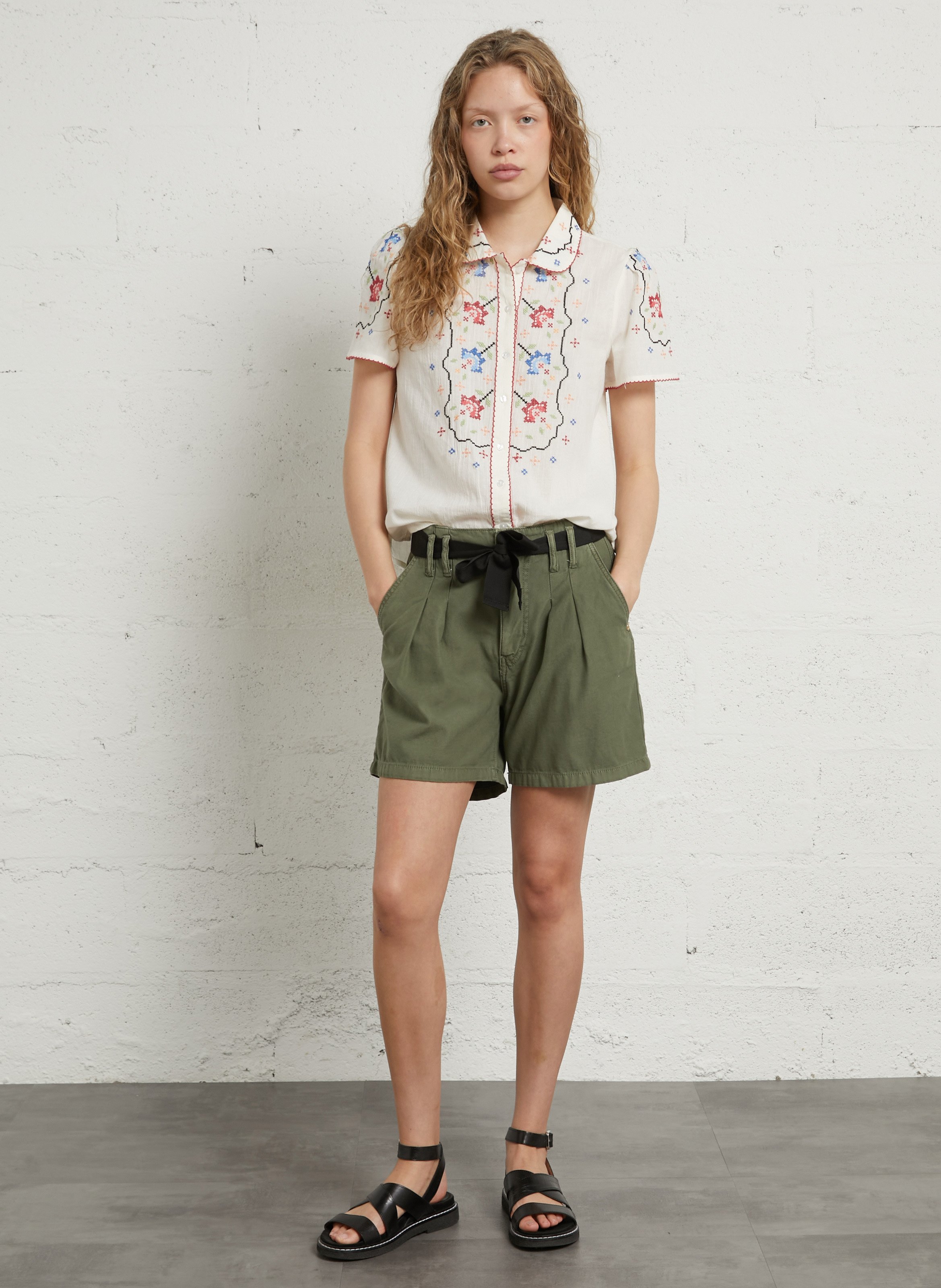 Chemise manches courtes brodée M.A.B.E Blanc