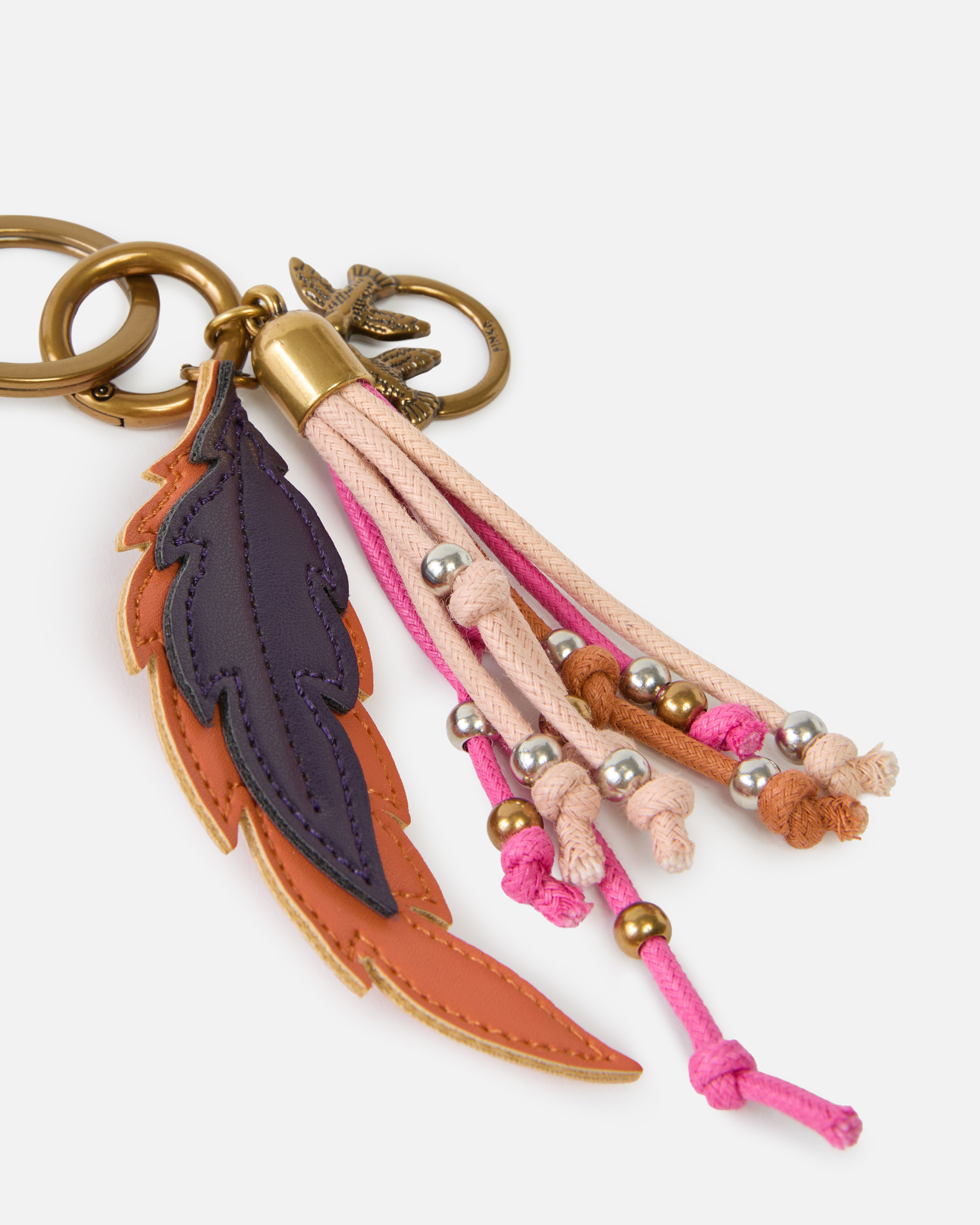 Keychain with feather charm and cords PINKO Multicolored
