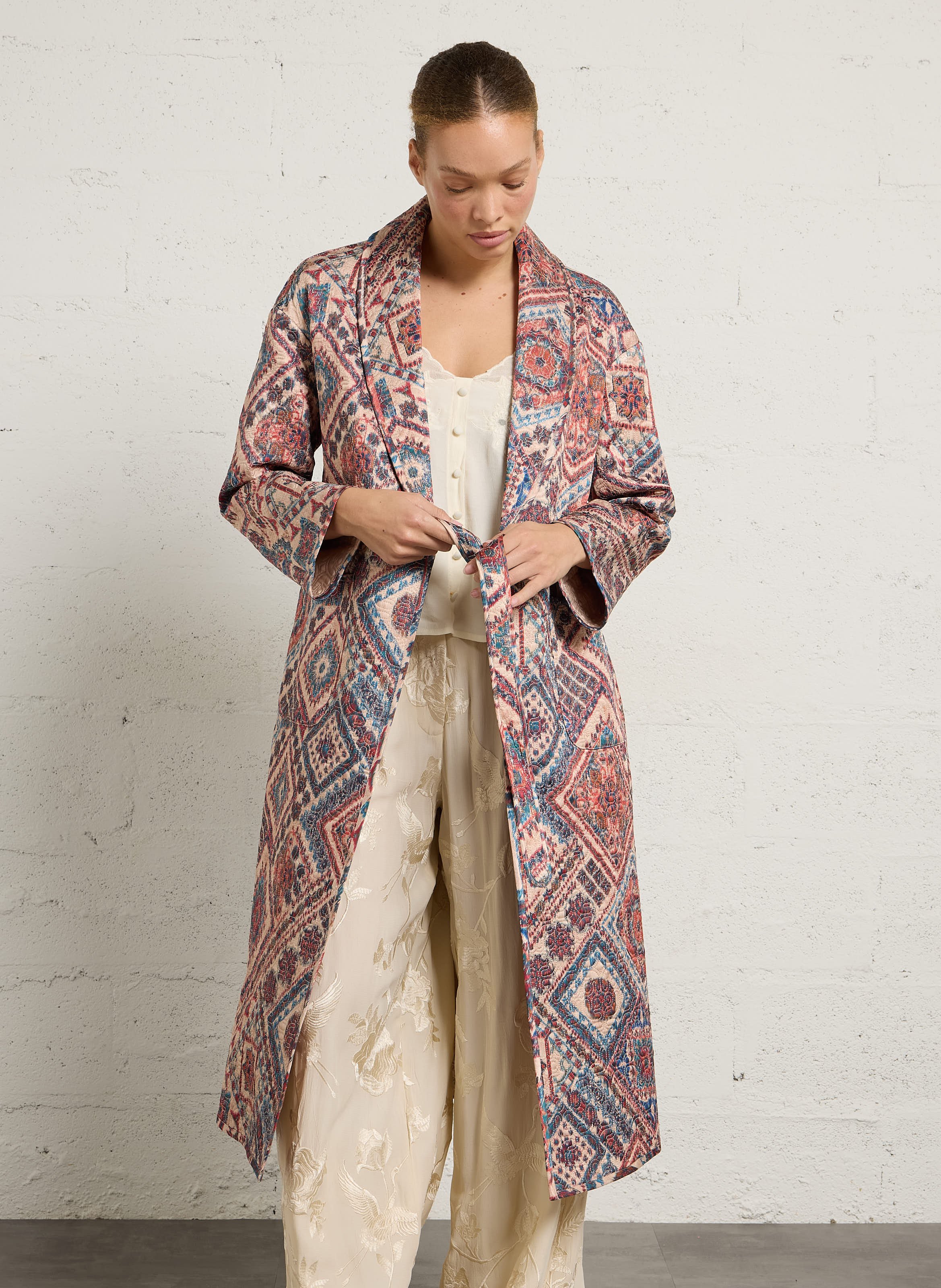 Manteau oversize col châle imprimé MOMONI Rose