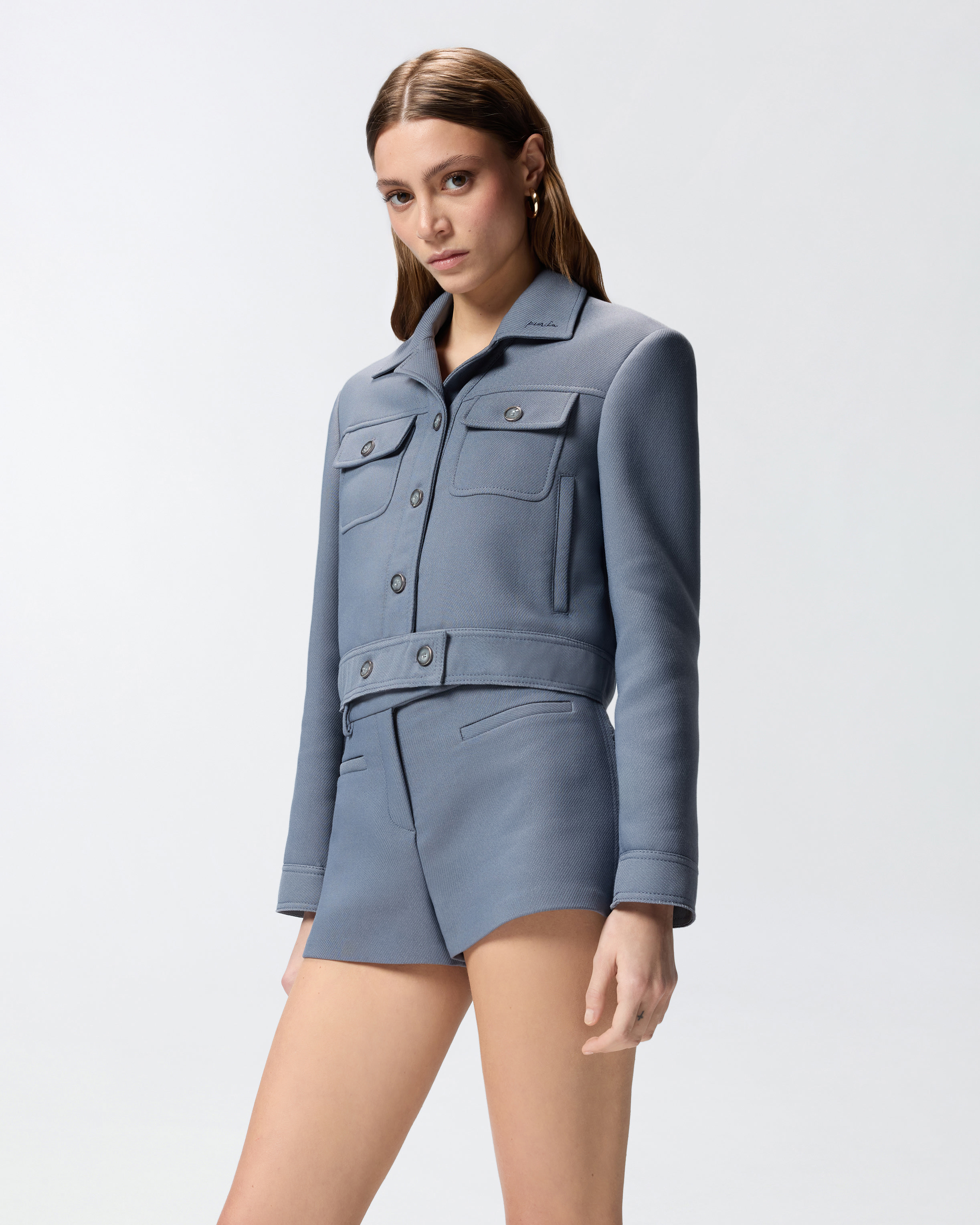 Blouson cropped avec surpiqûres PINKO Gris