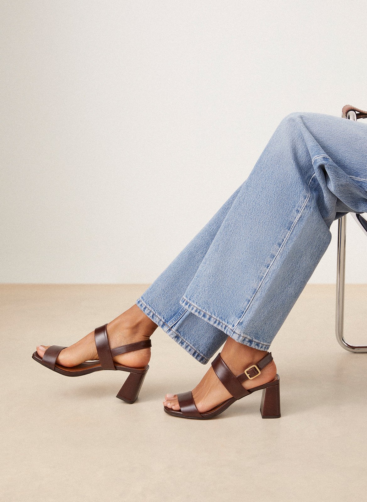 Sandales à talon en cuir RIVECOUR Marron
