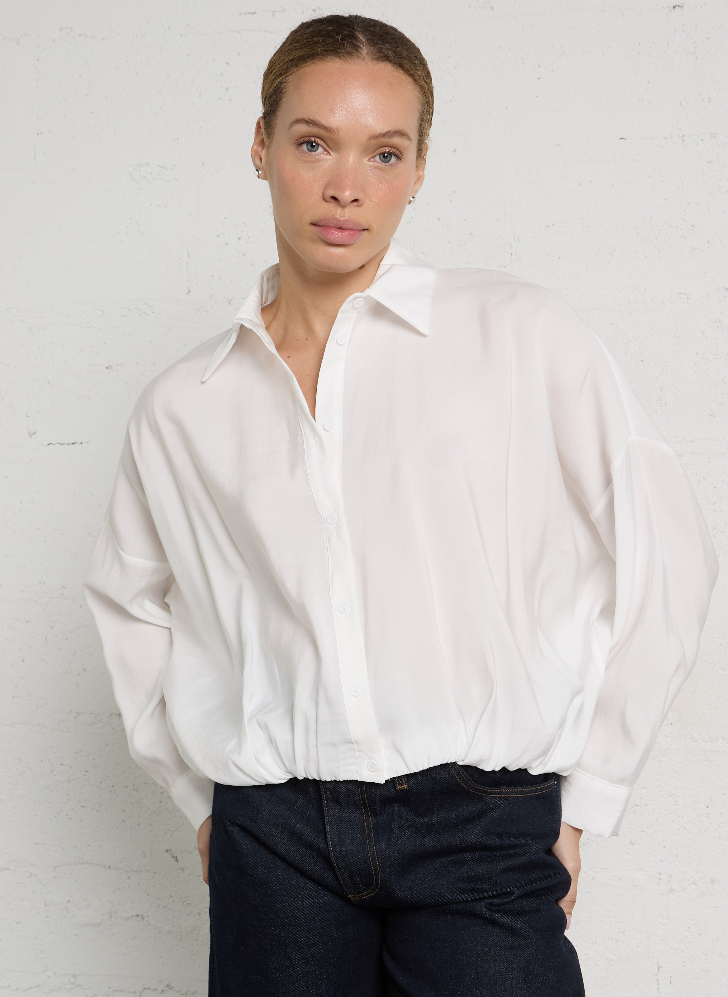 Loose-fit shirt with classic collar PLEASE White