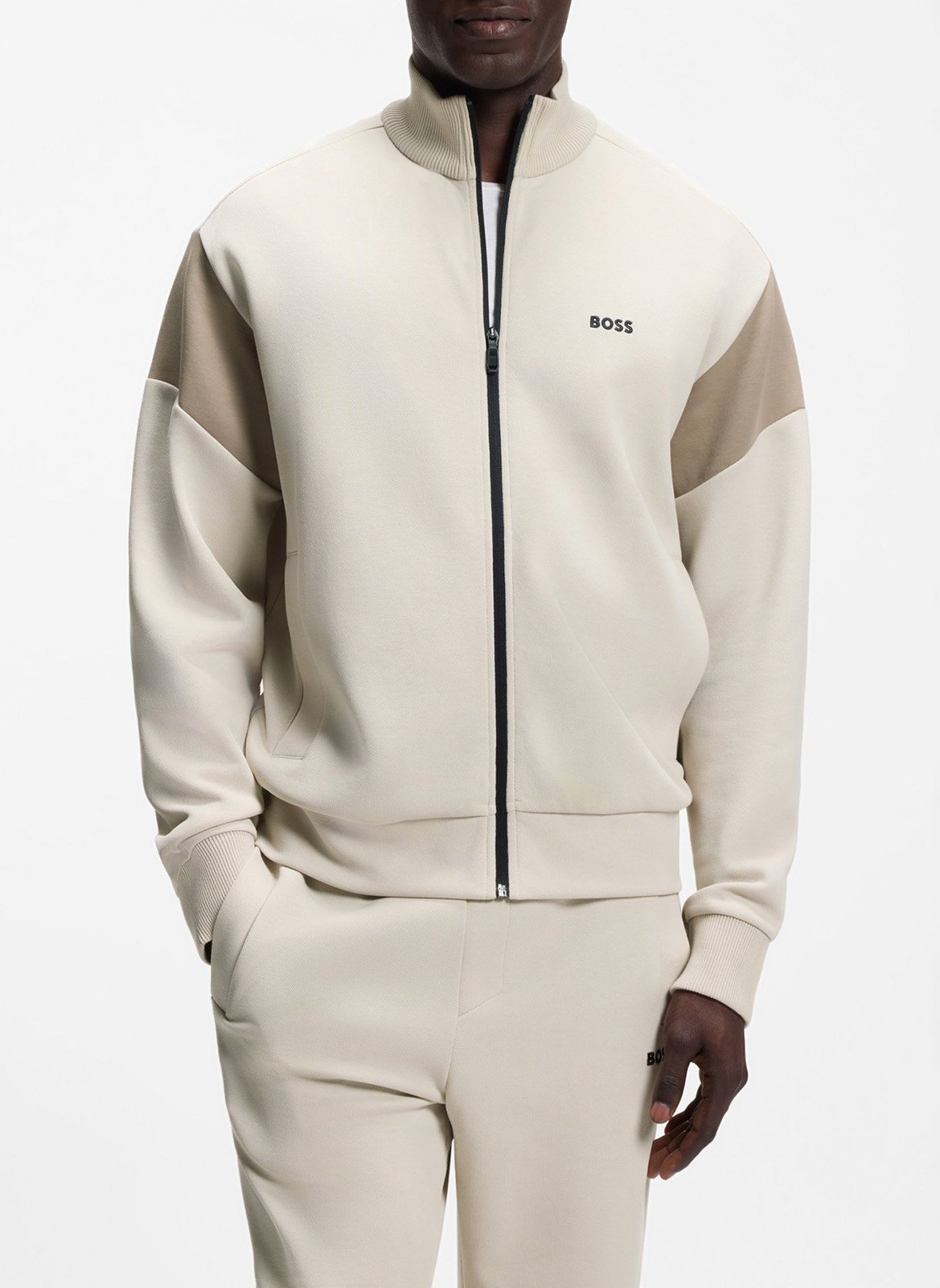 Sweat col montant en coton mélangé BOSS Beige