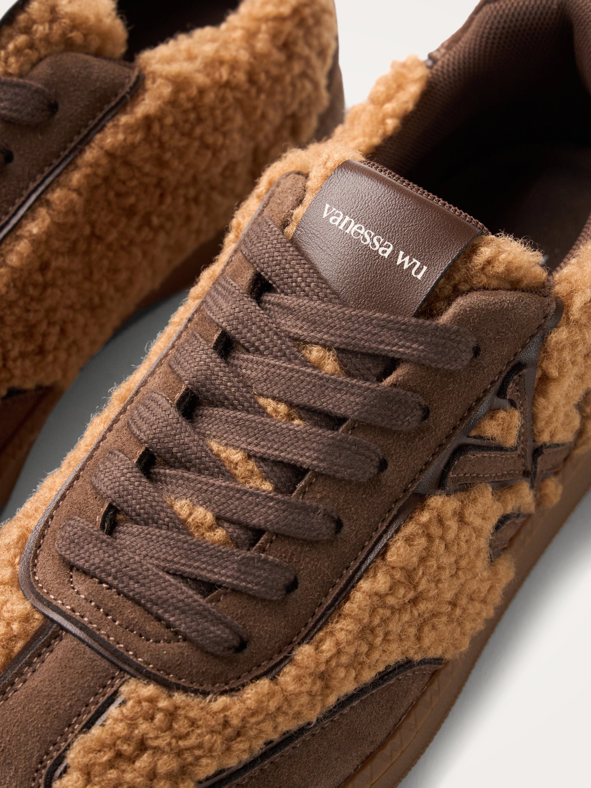 Monogram faux shearling sneakers with retro sole VANESSA WU Brown