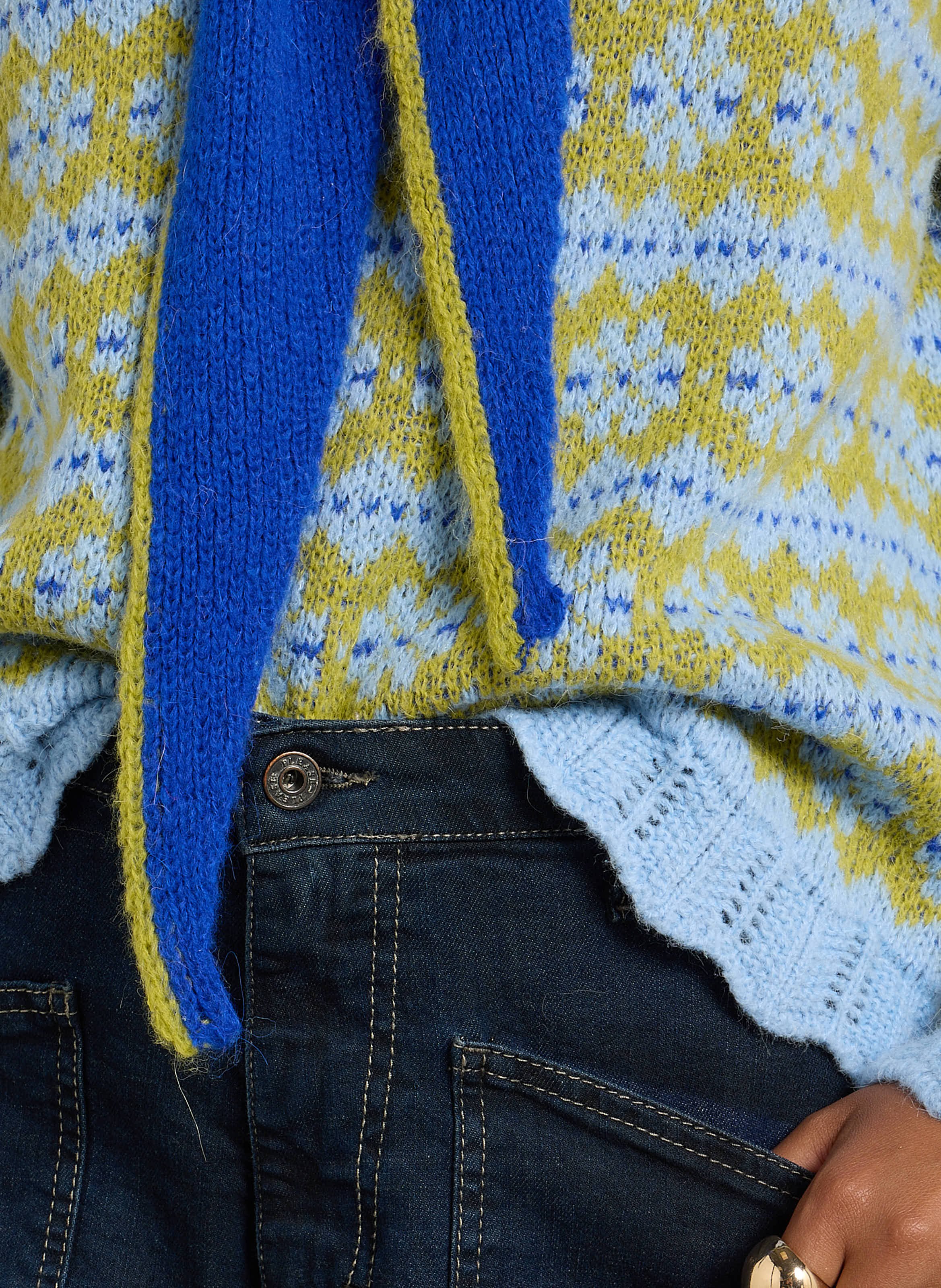 Pull droit col lavallière en maille imprimée DR BLOOM Bleu
