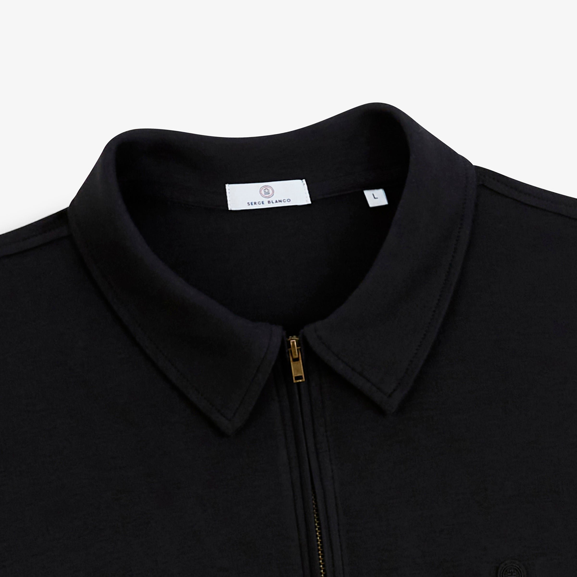 Zip-up long-sleeve interlock cotton polo in black SERGE BLANCO Black