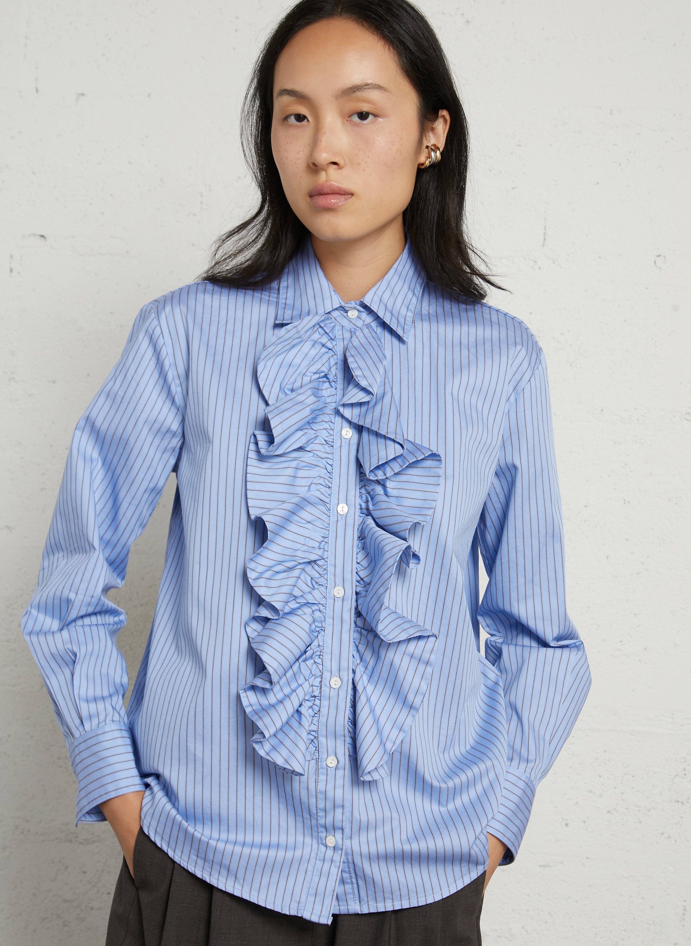 Chamallow striped shirt with ruffles DIEGA Blue