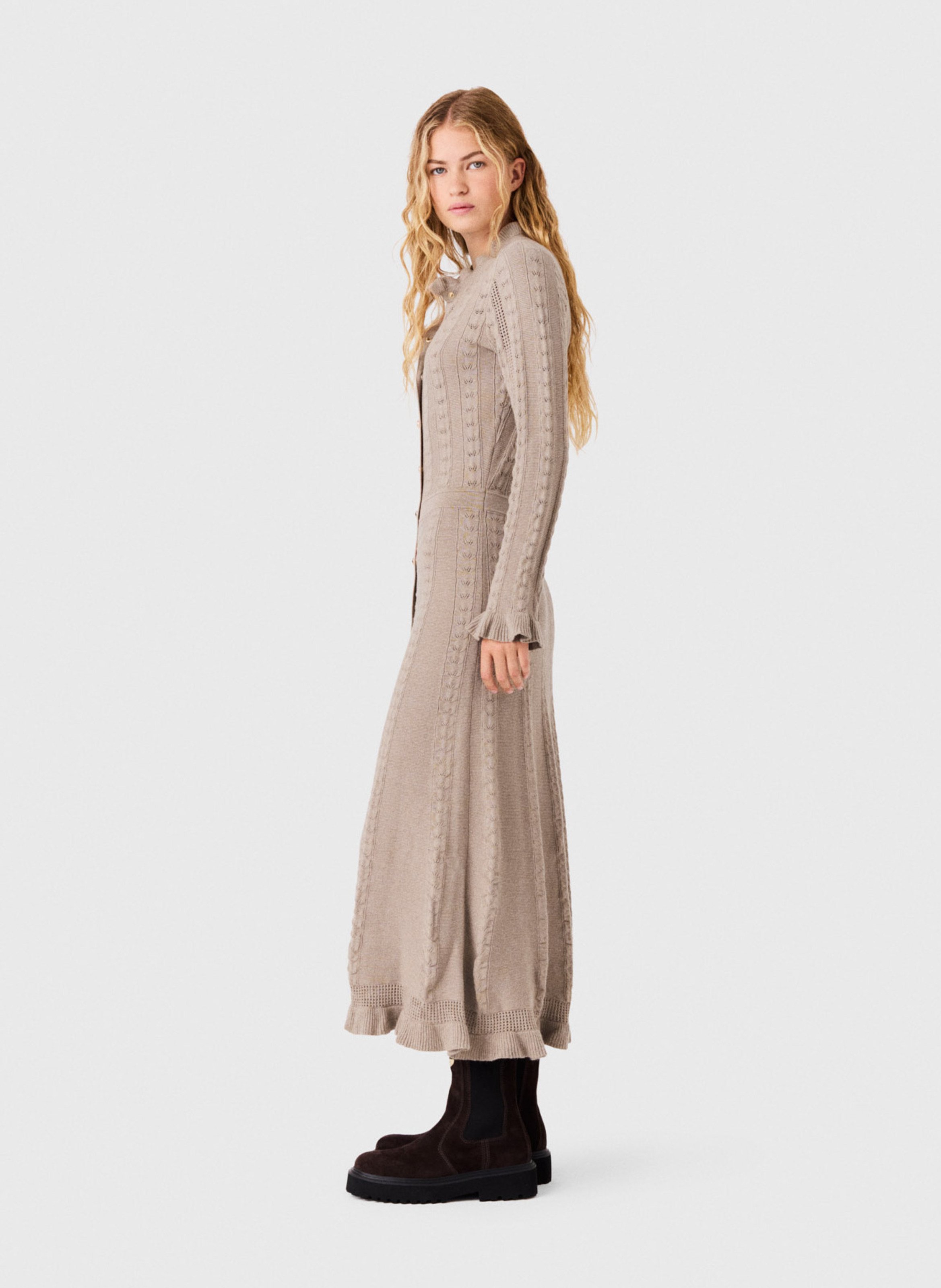 Robe longue en coton mélangé MAJE Beige