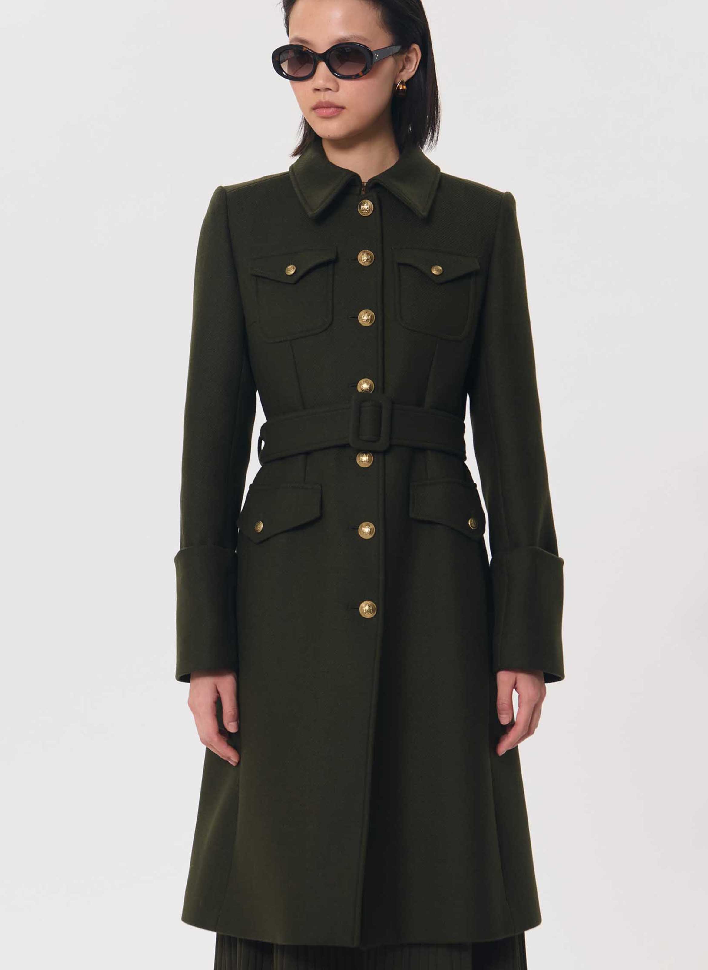 Trench long ceinturé en suède TARA JARMON Vert