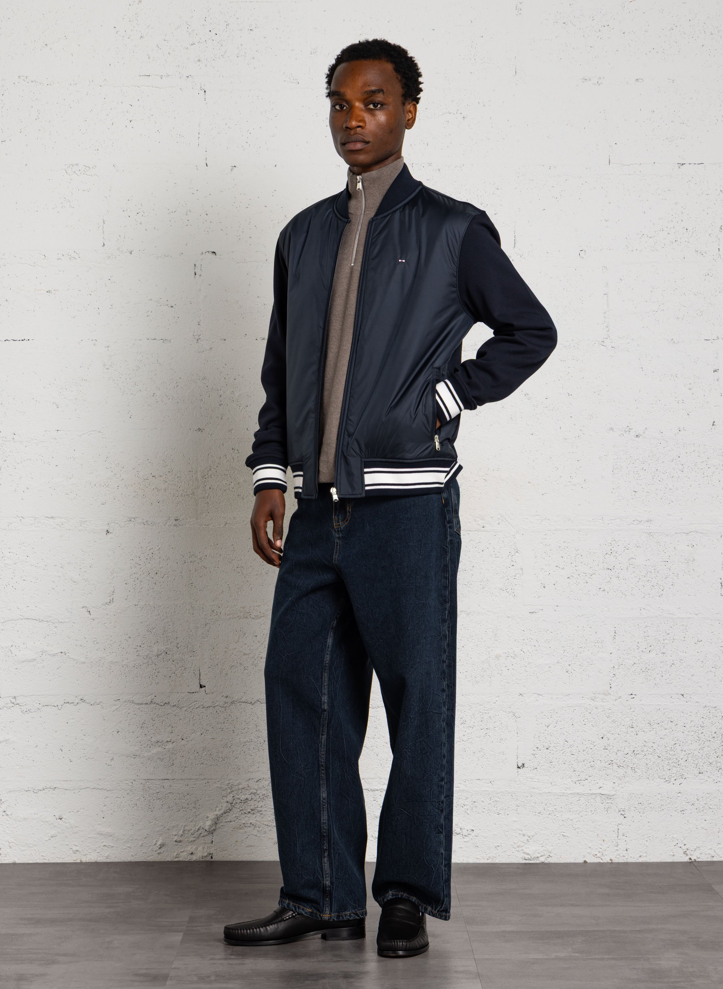 Straight V-neck jacket in blended cotton EDEN PARK Blue