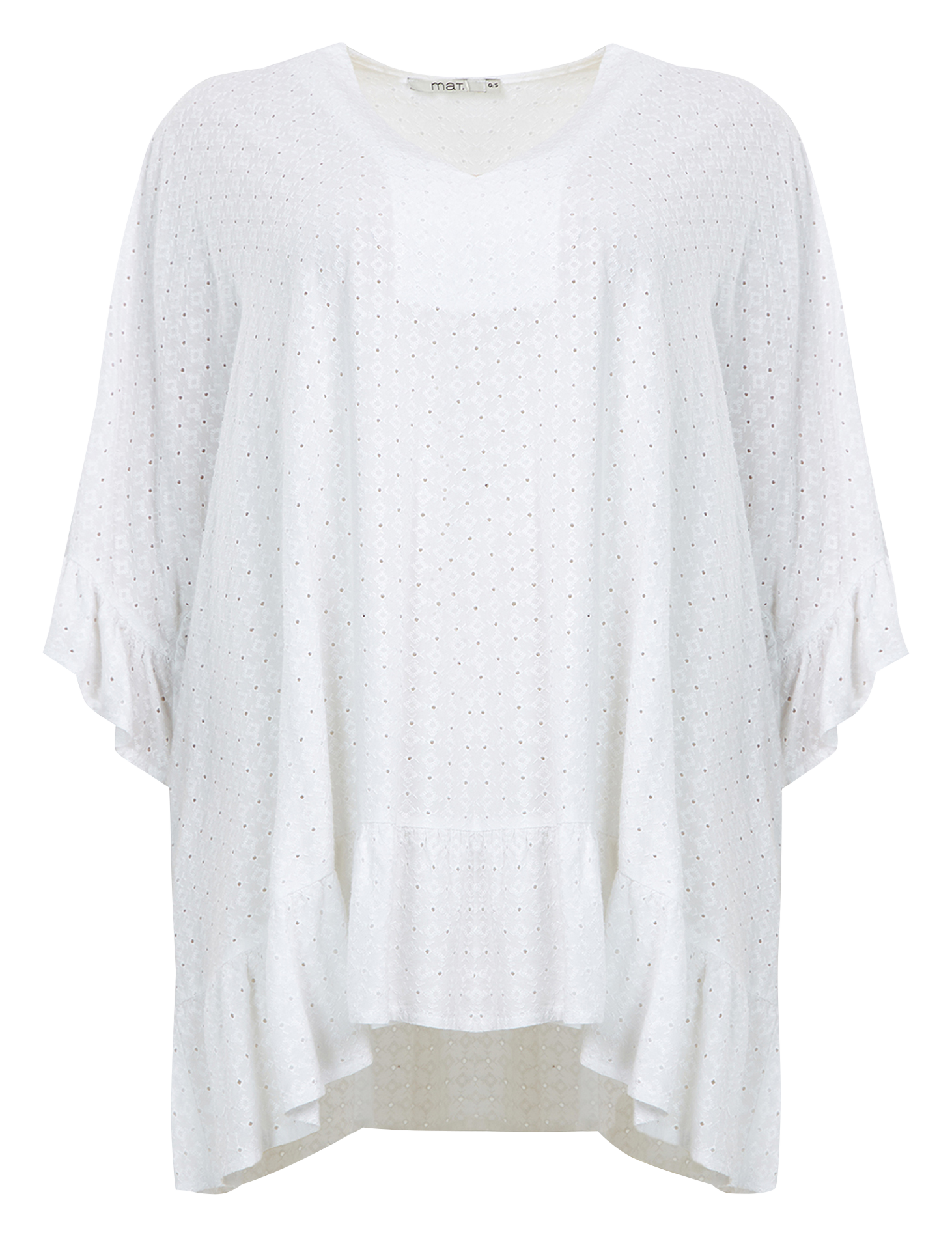 Blouse col V à volants  MAT FASHION Blanc