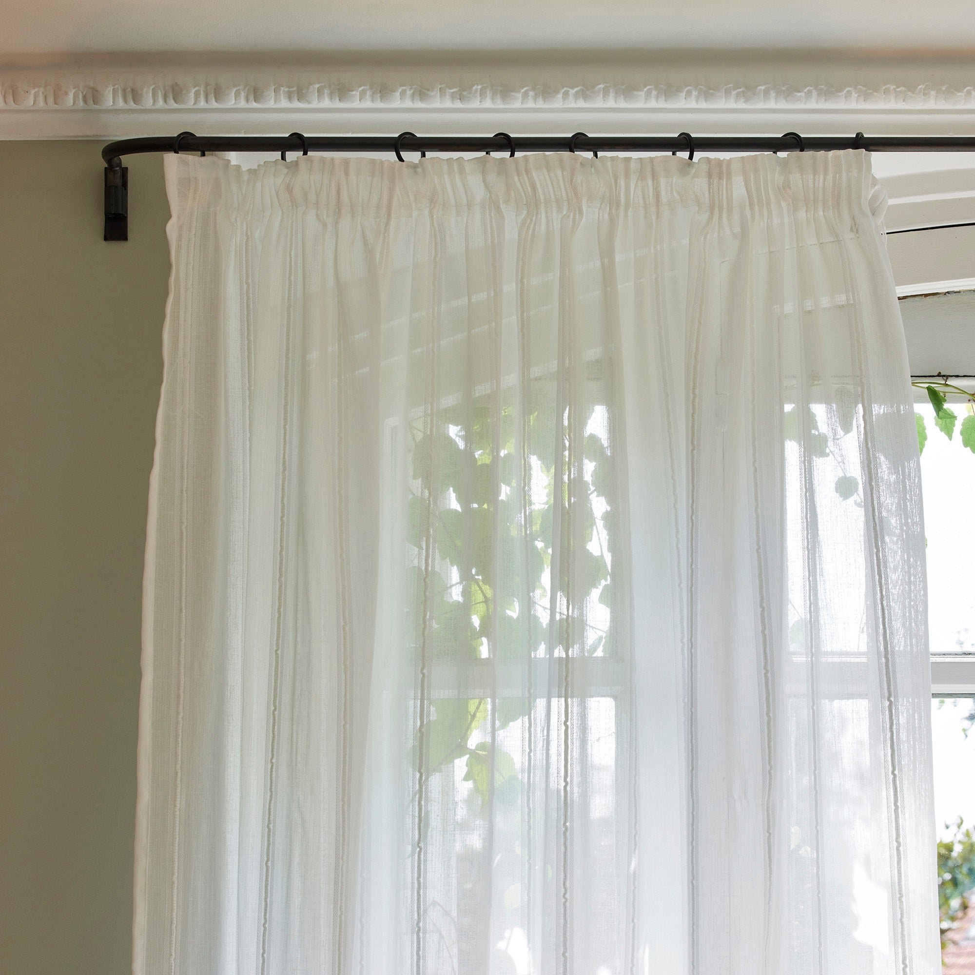 Curtain with gathered ribbon trim MADURA White