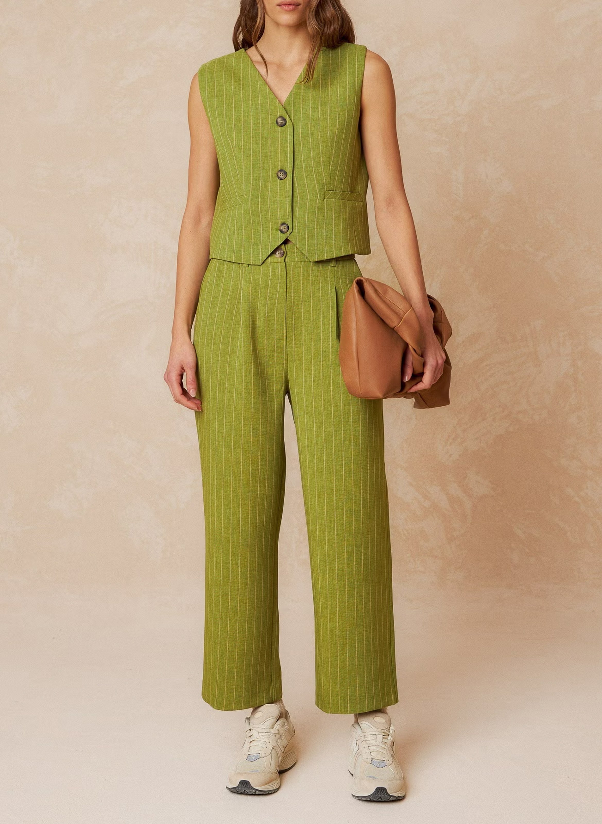 Striped V-neck cardigan INDI & COLD Green