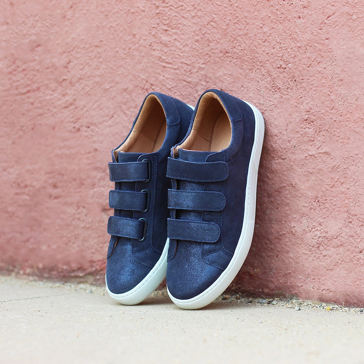 Metallic leather Velcro trainers JULES & JENN Blue