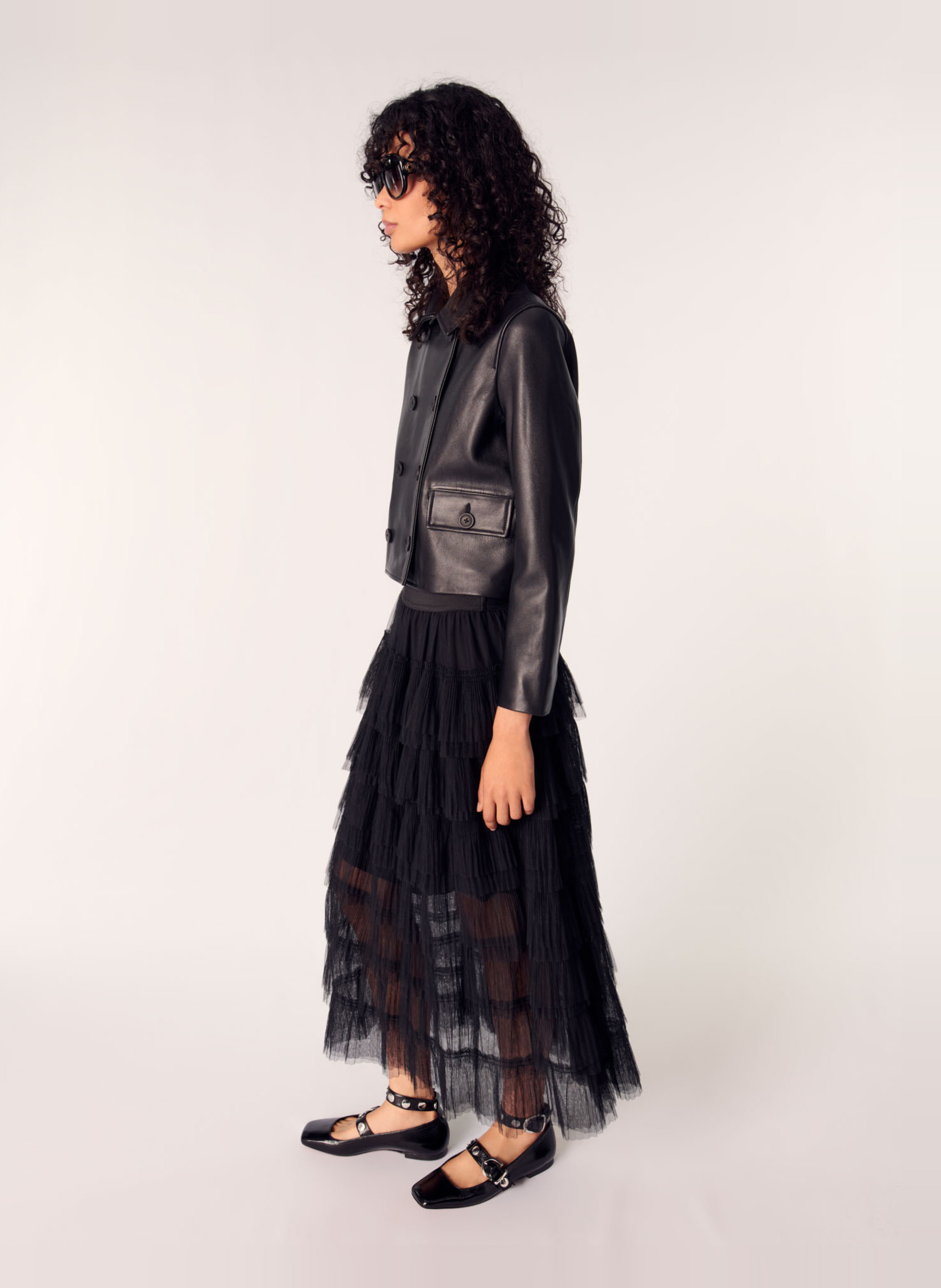 Midi-Volantrock aus Tüll MAJE Schwarz