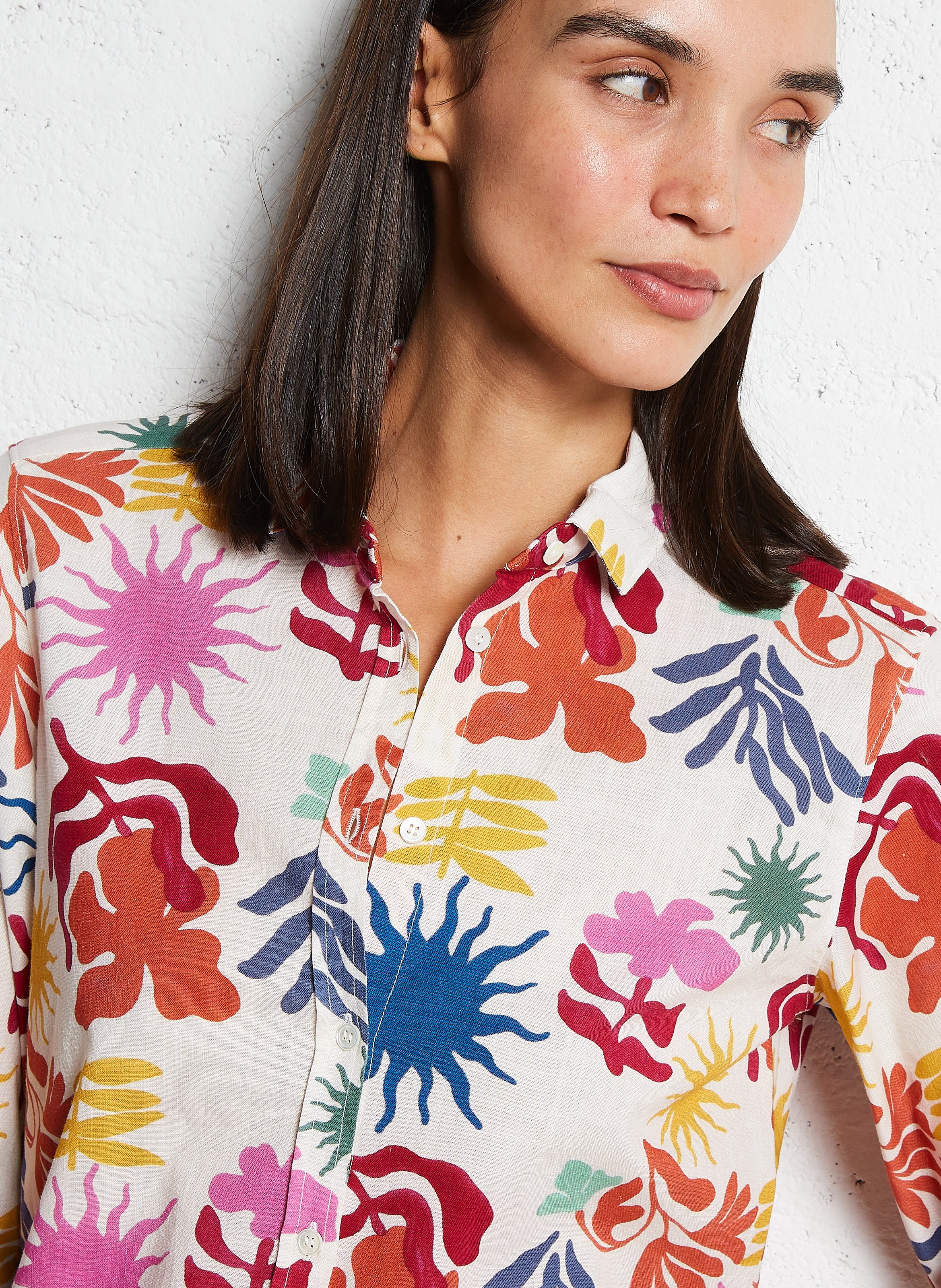 Gerade geschnittene Baumwollbluse mit Print HARTFORD Mehrfarbig