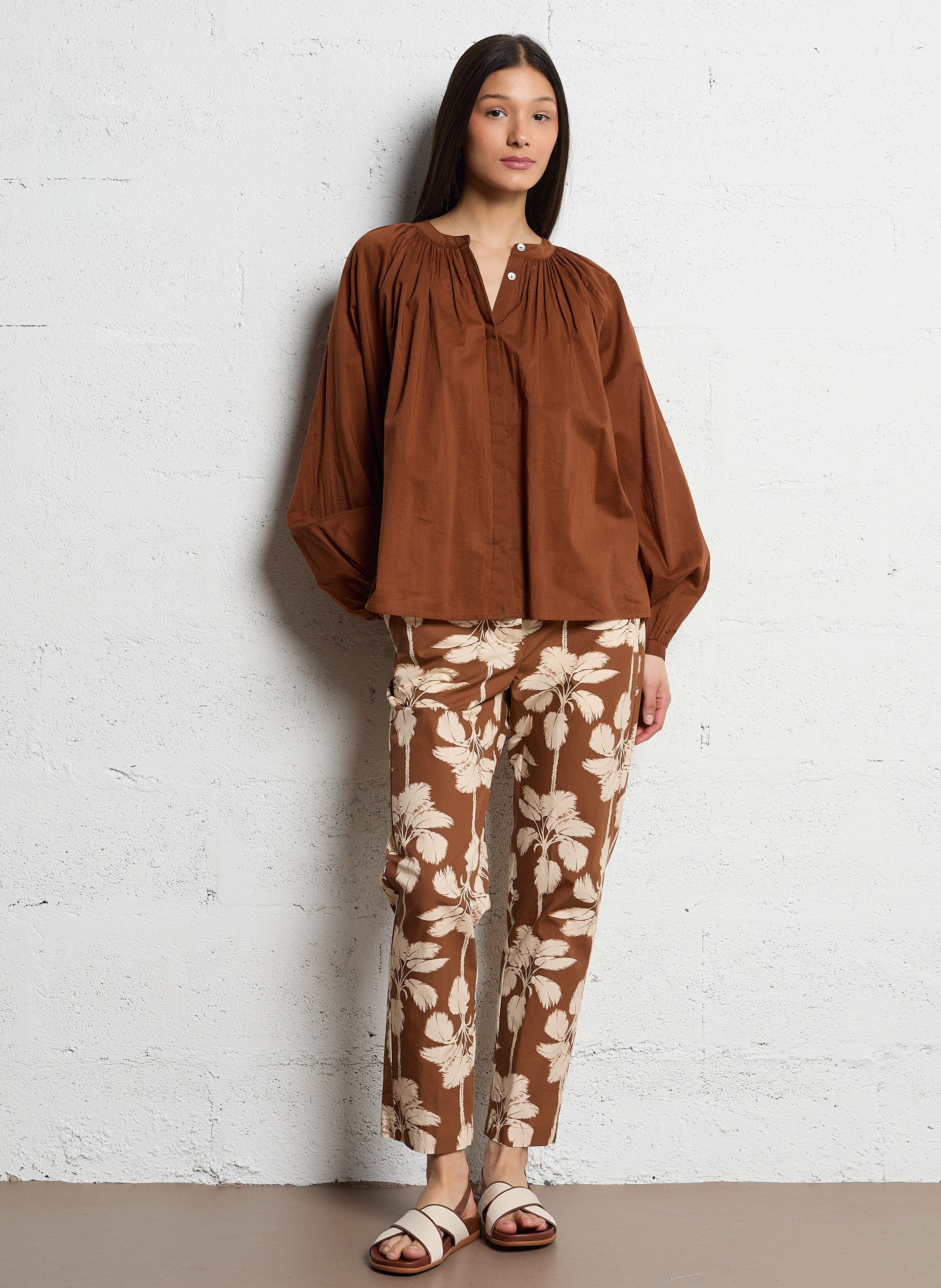 Pantalon droit en coton Marron